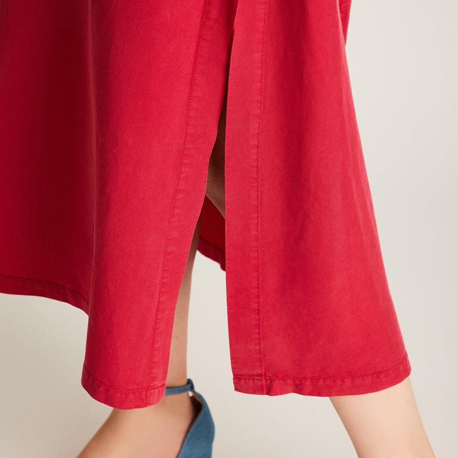 Vestido Midi Fucsia No Elasticado Sin Forro Calce Holgado-2