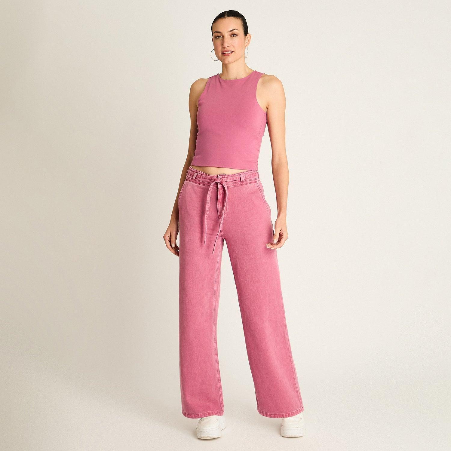 Polera Crop Top Rosa Sin Mangas-3