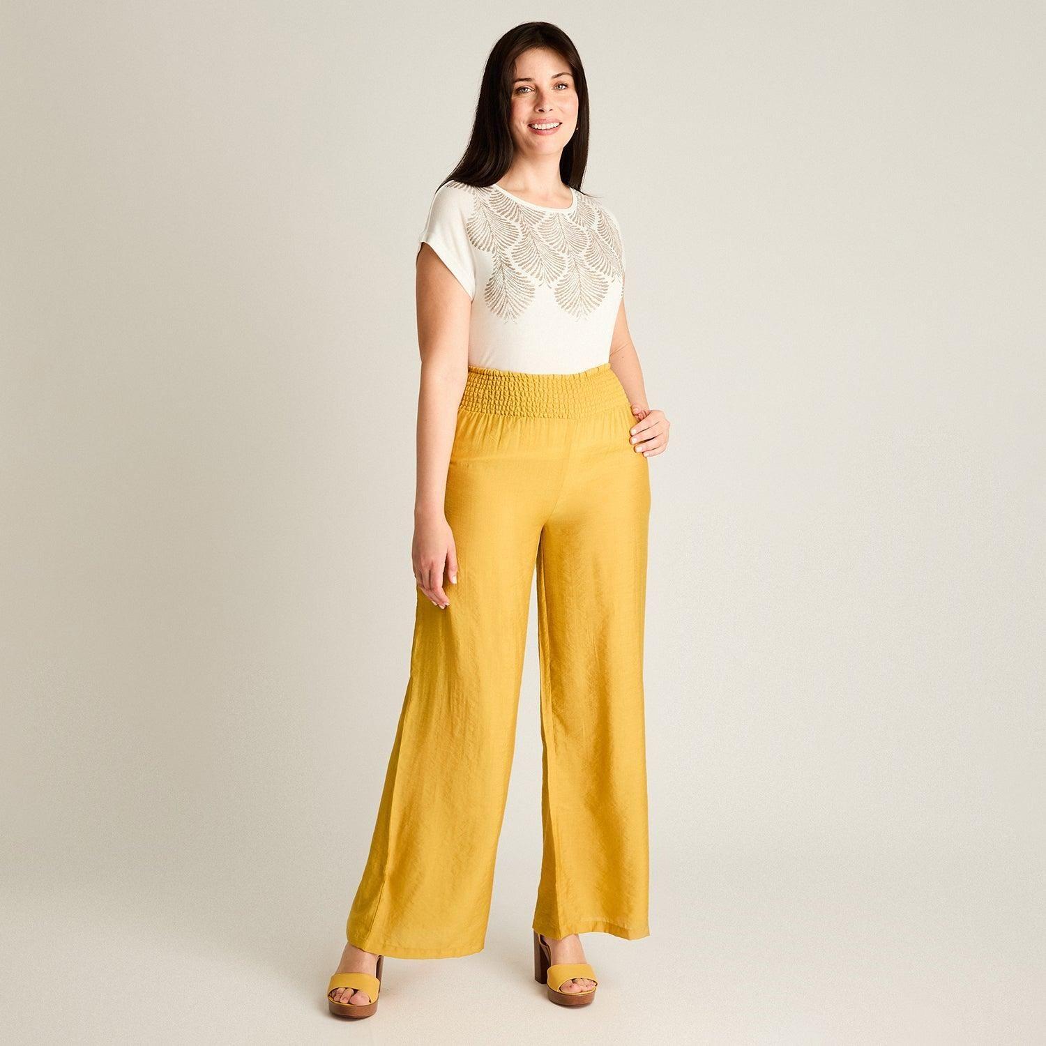 Pantalón Sport Mostaza Palazzo No Elasticado Calce Normal-3