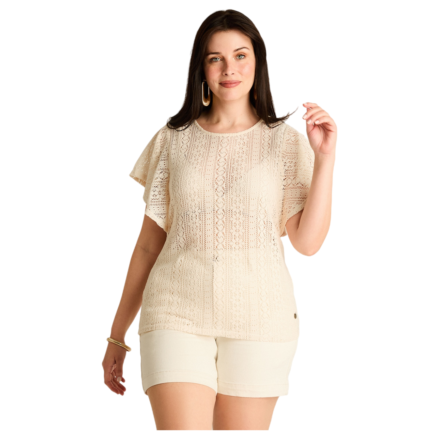 Polera Arena Manga Corta No Elasticado Sin Forro Calce Normal-0