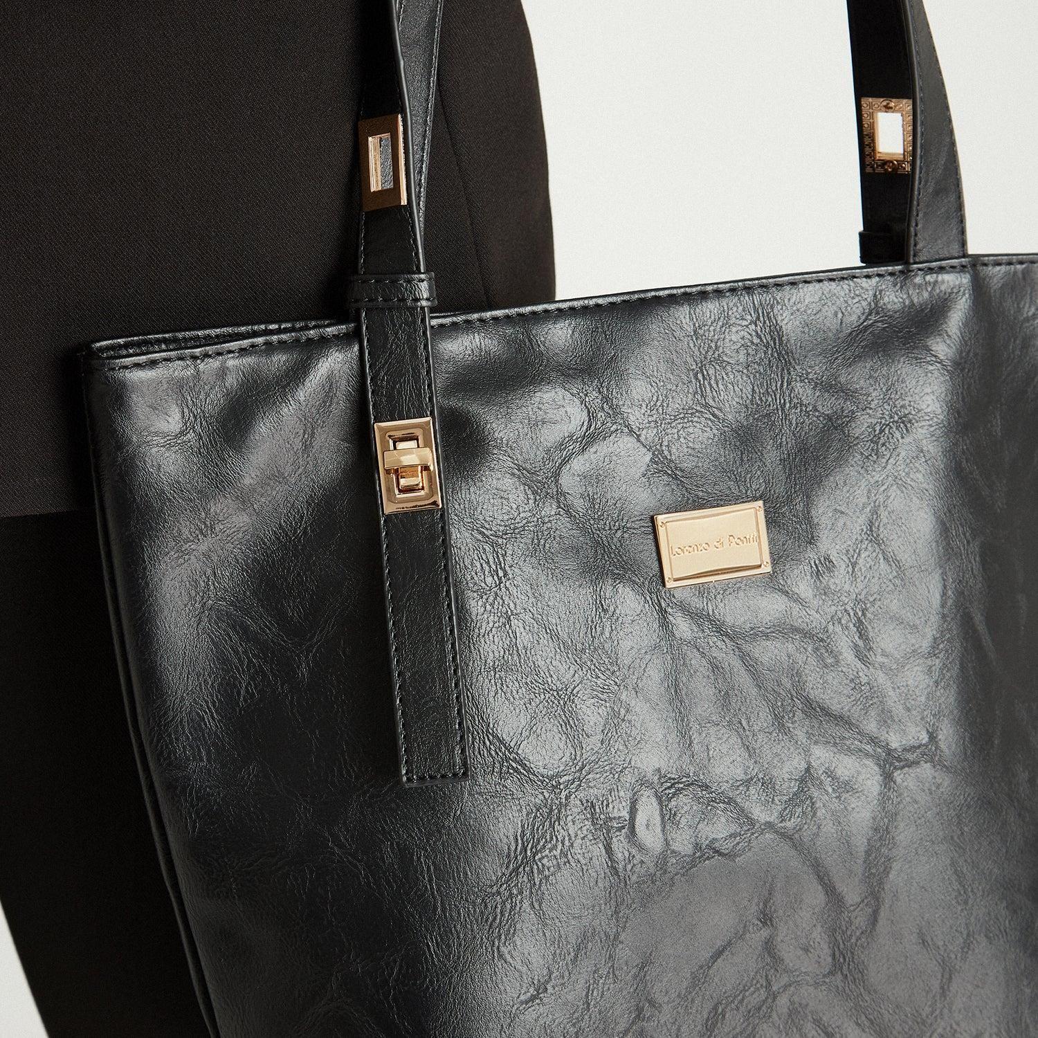 Cartera De Pu Textura Con Detalle Hebilla Negro-2
