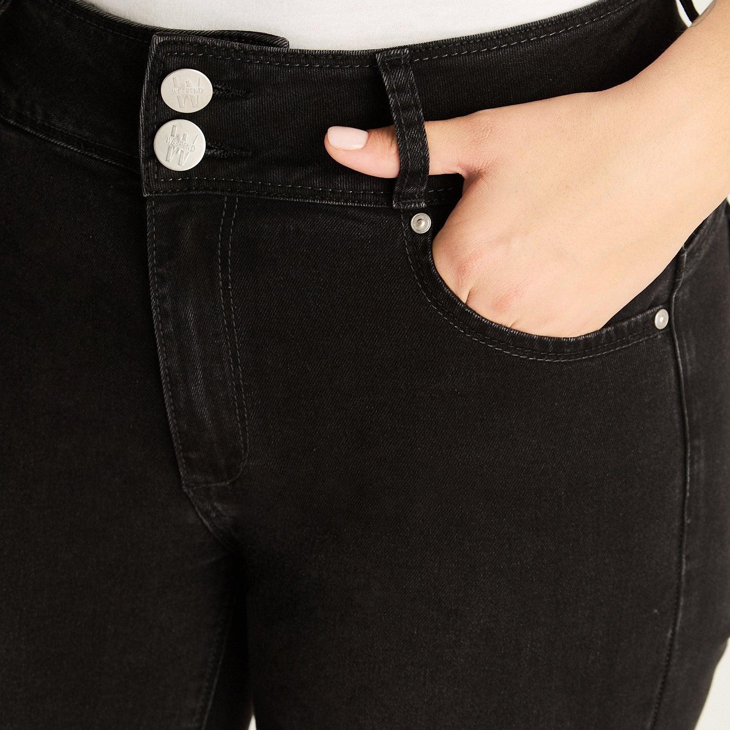 Jeans Slim 5 Bolsillos Pretina Dos Botones Push Up Negro-2