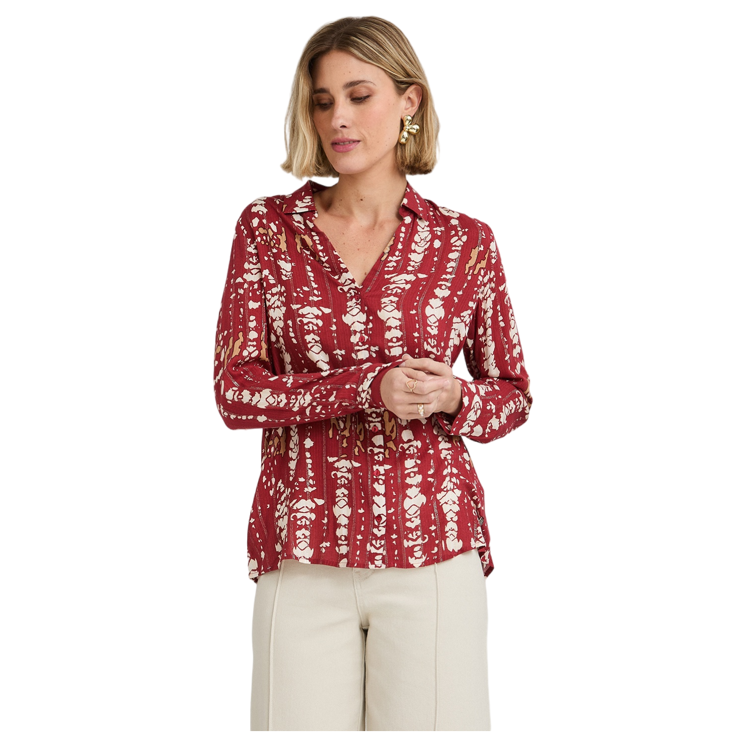Blusa Manga Larga Print con Lurex Terracota-0