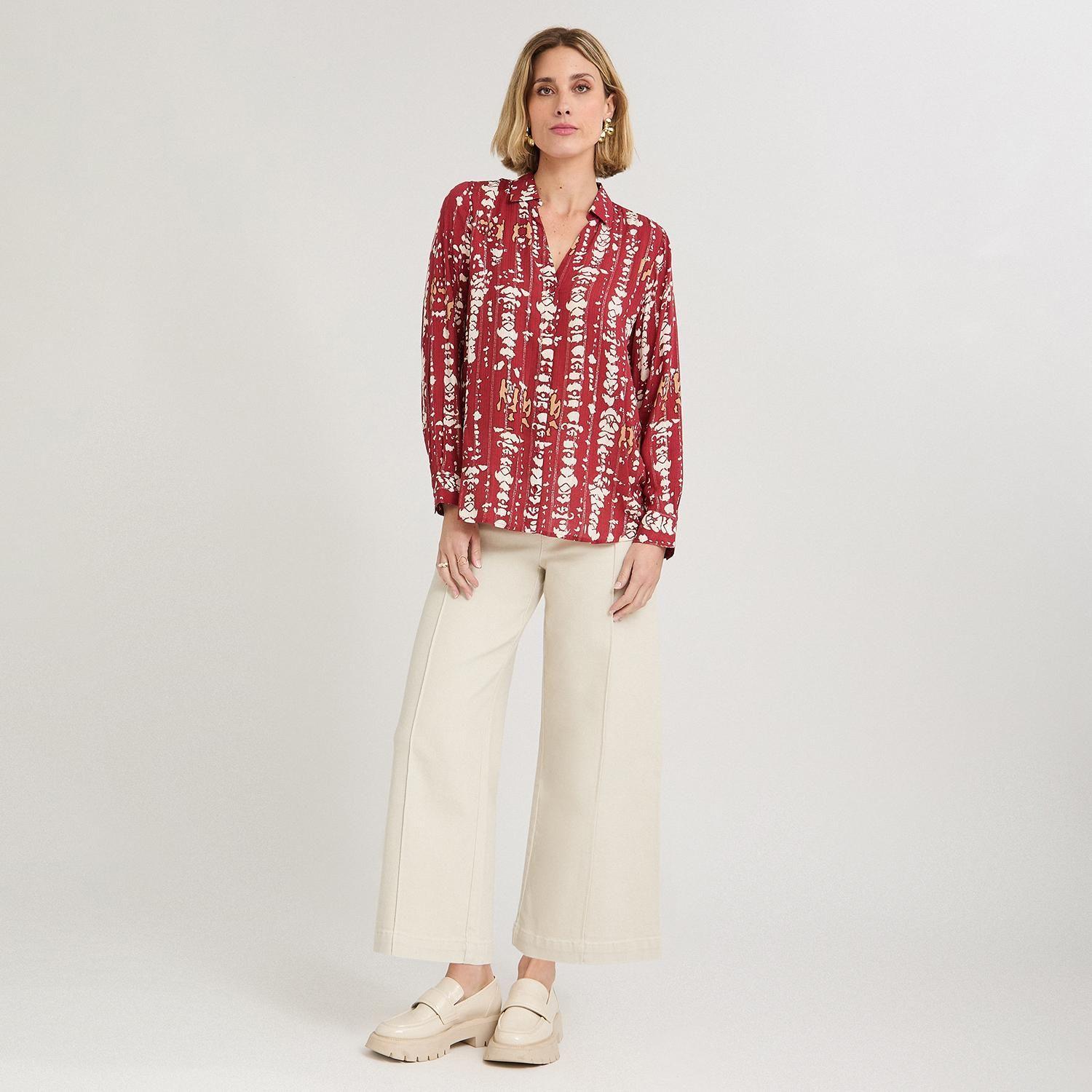 Blusa Manga Larga Print con Lurex Terracota-3