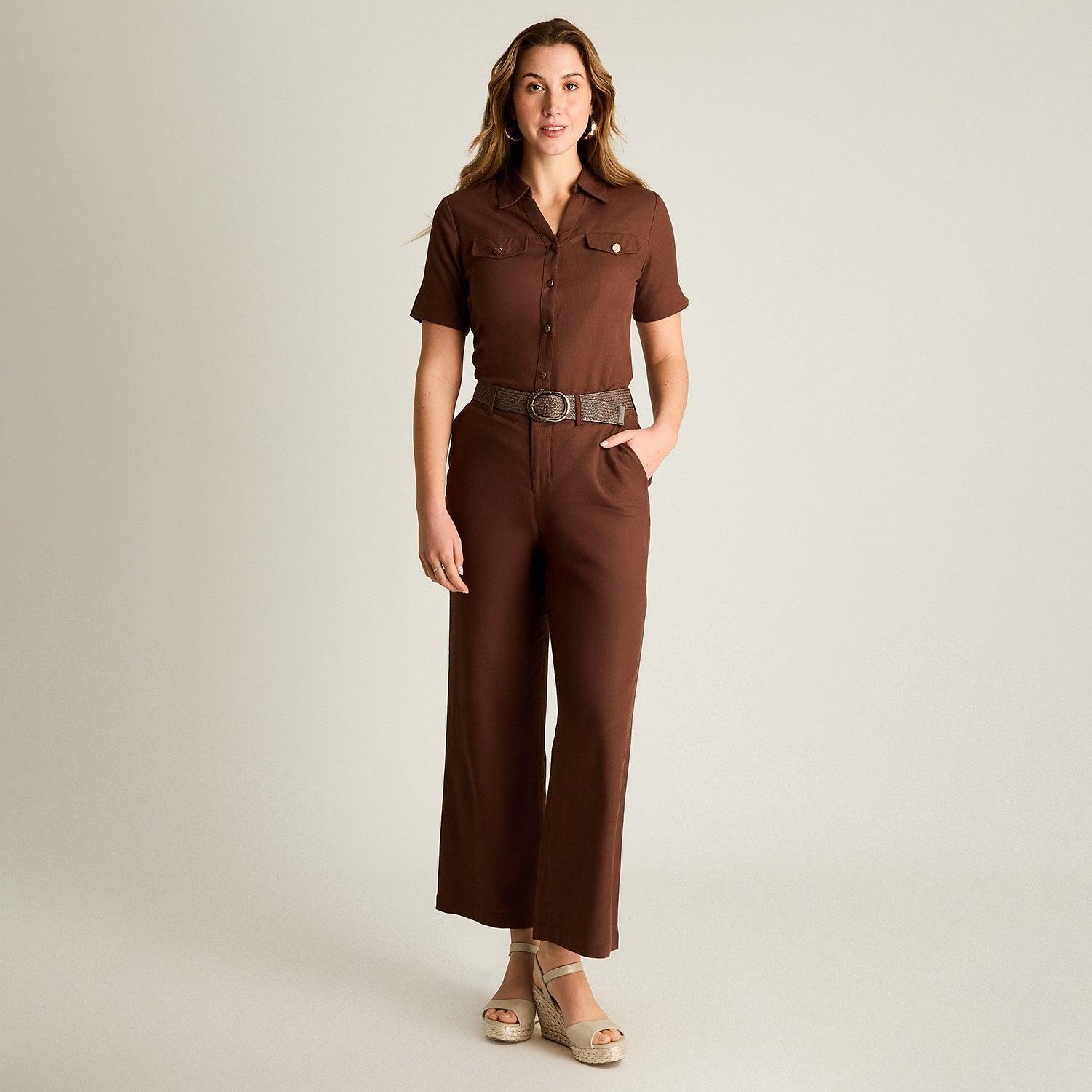 Pantalón Palazzo Formal Café-3