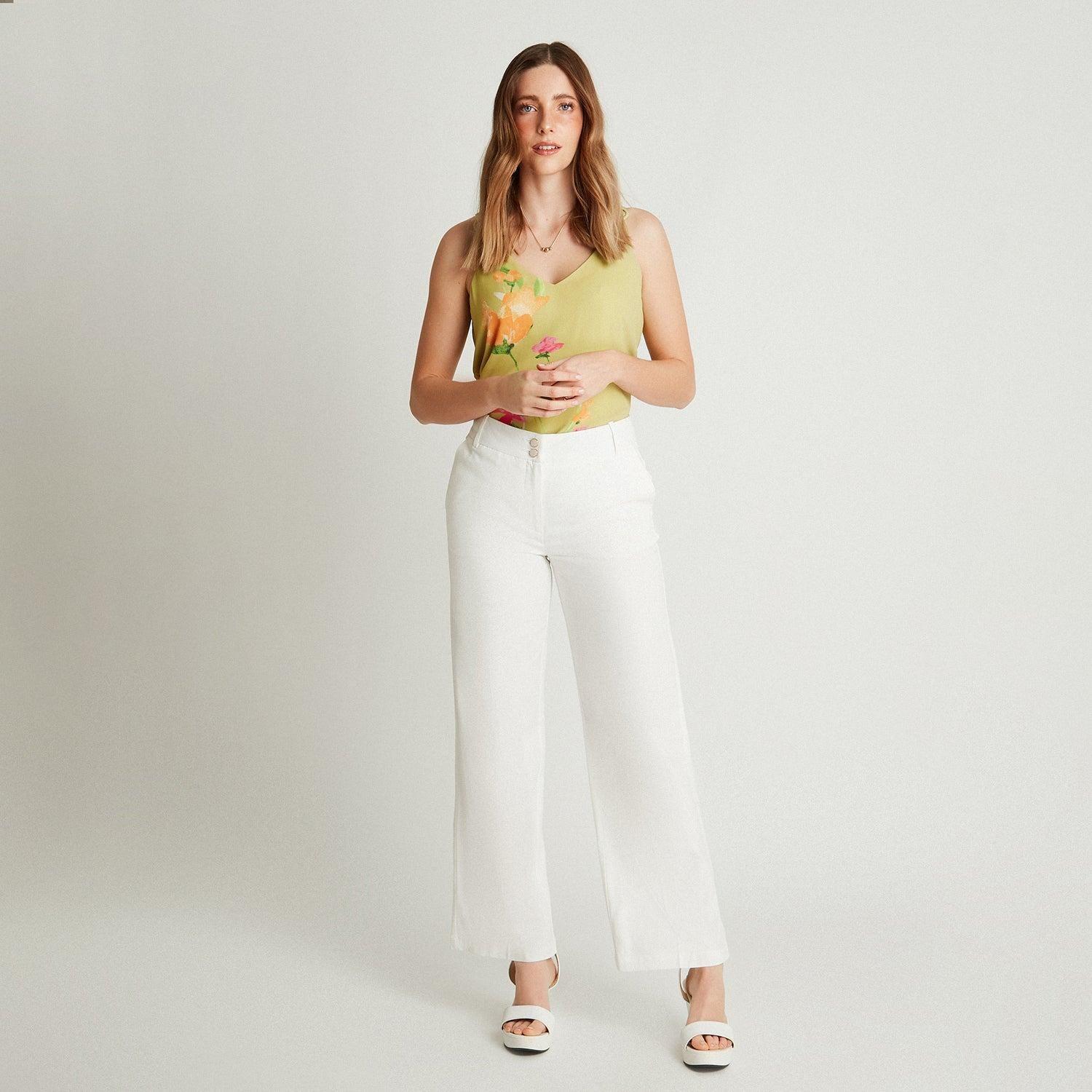 Pantalón Formal Blanco Palazzo Bolsillos-3