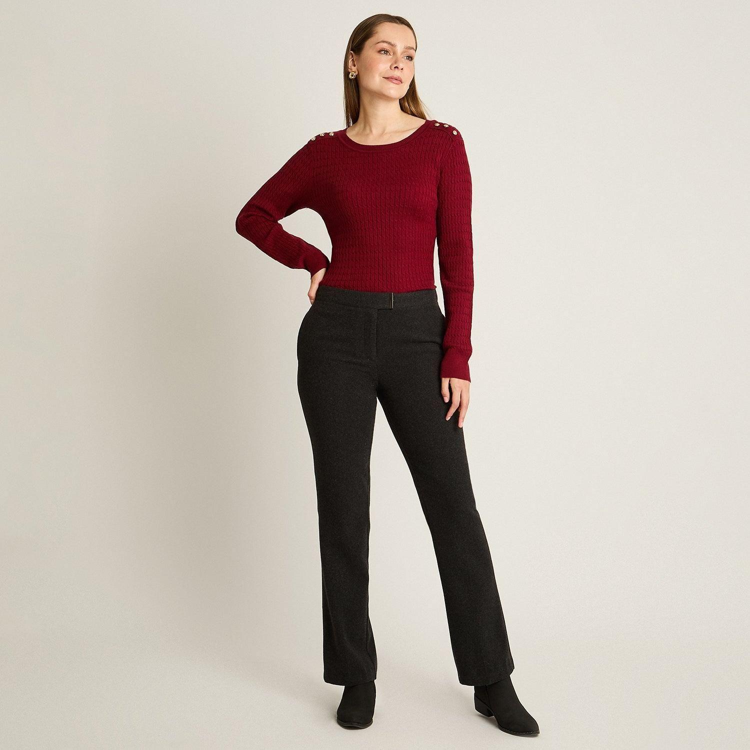 Pantalón Recto De Lana Gris Oscuro-3