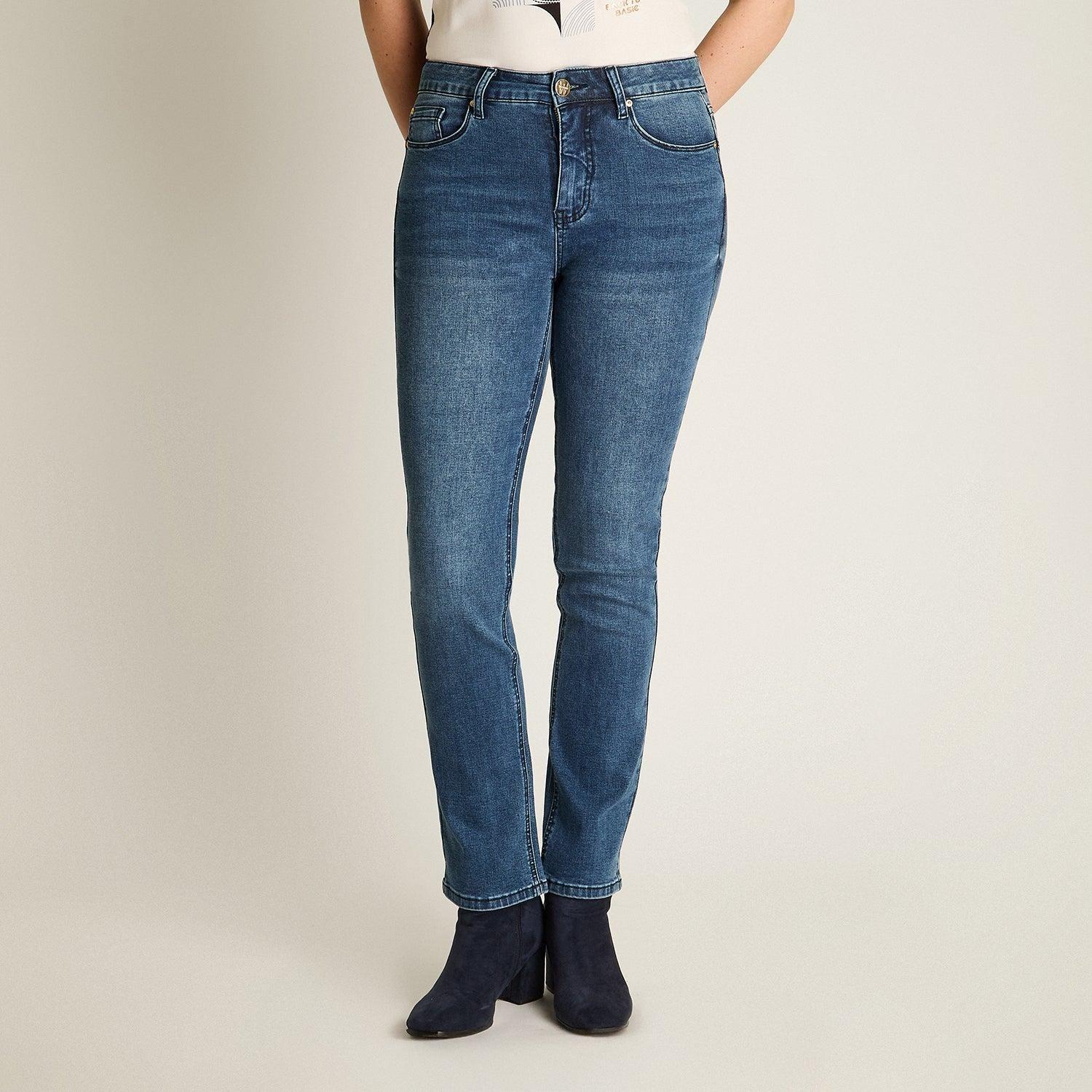 Jeans Recto 5 Bolsillos Tiro Alto Azul-3