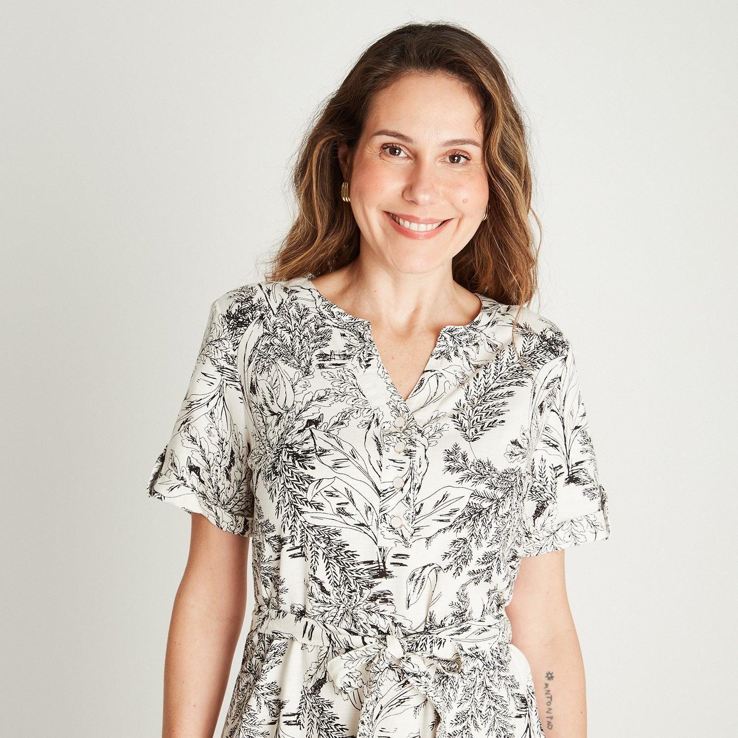 Vestido Maxi Lino Crudo Manga Corta Cuello Mao-2
