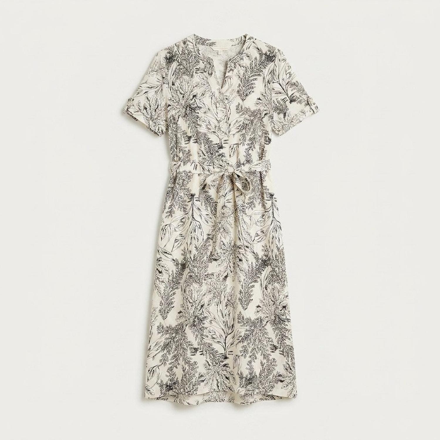 Vestido Maxi Lino Crudo Manga Corta Cuello Mao-4