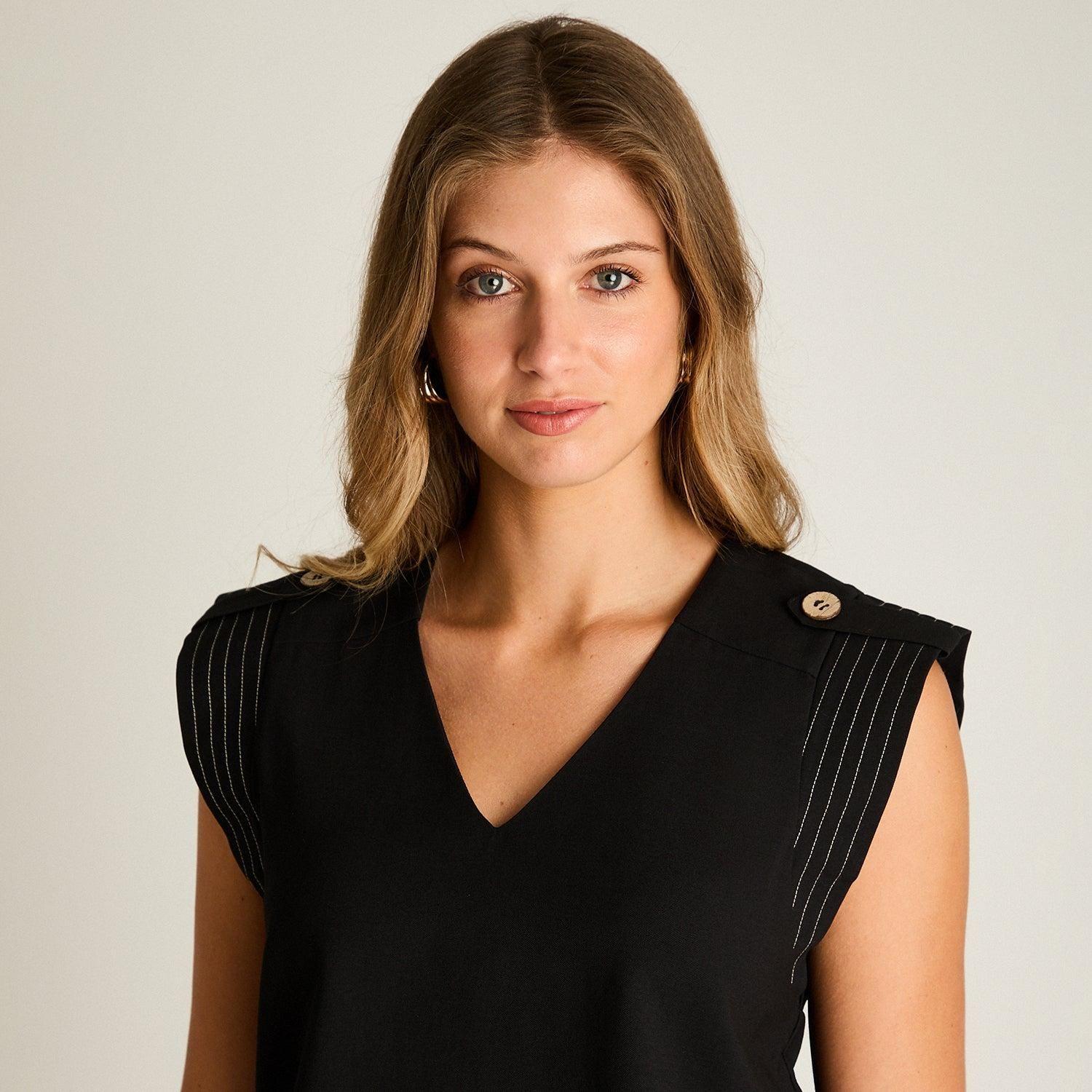 Blusa Negro Sin Mangas No Elasticado Sin Forro Calce Normal-2