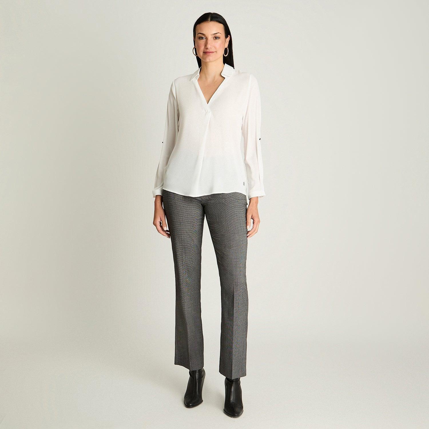 Blusa Manga Larga Satin Cuello Camisero Crudo-3