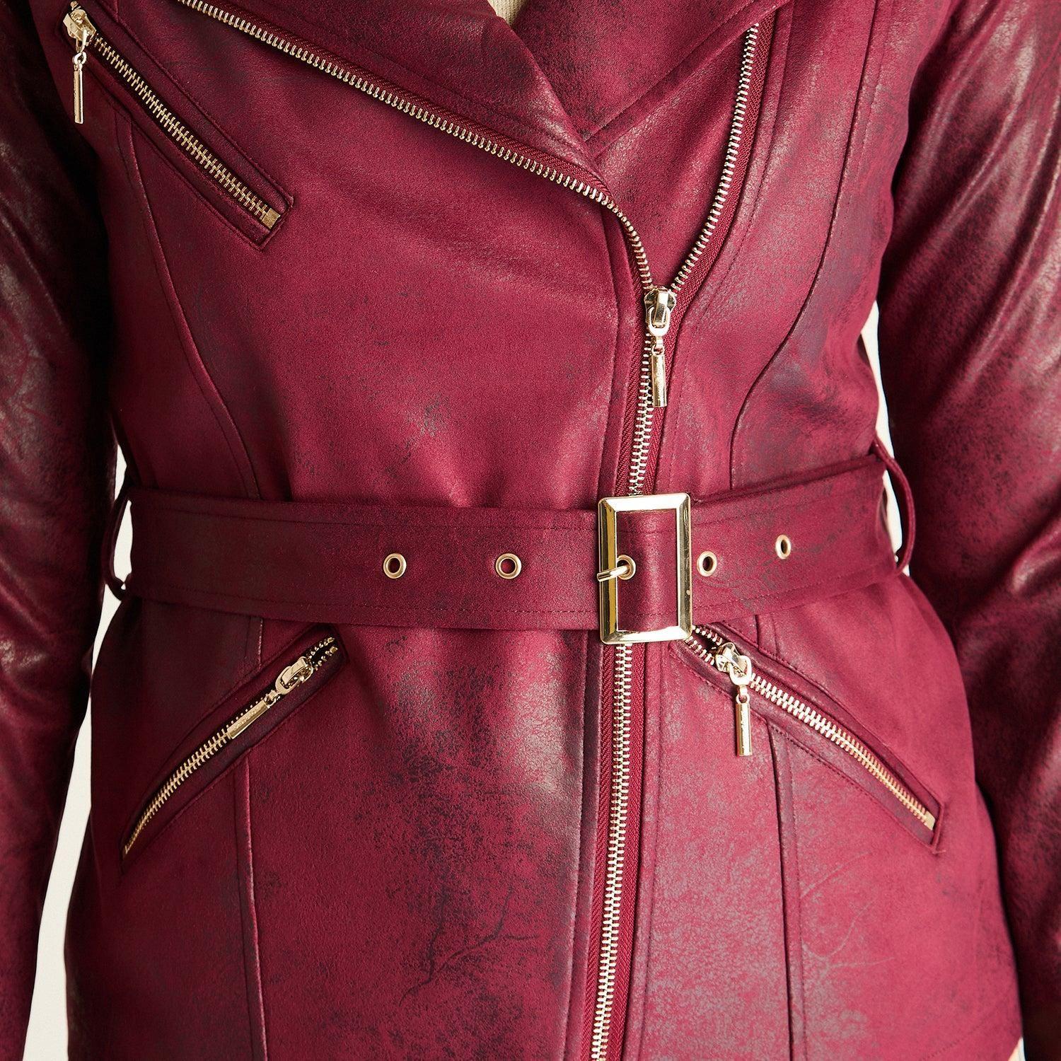Chaqueta Burdeo con Cierres Decorativos-2
