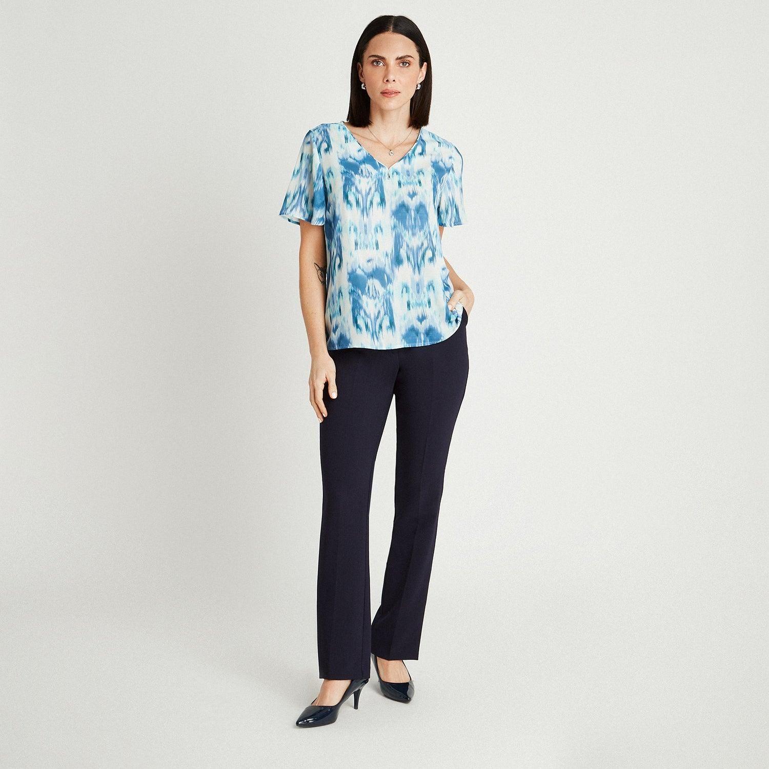 Blusa Celeste Manga Corta Cuello V-3