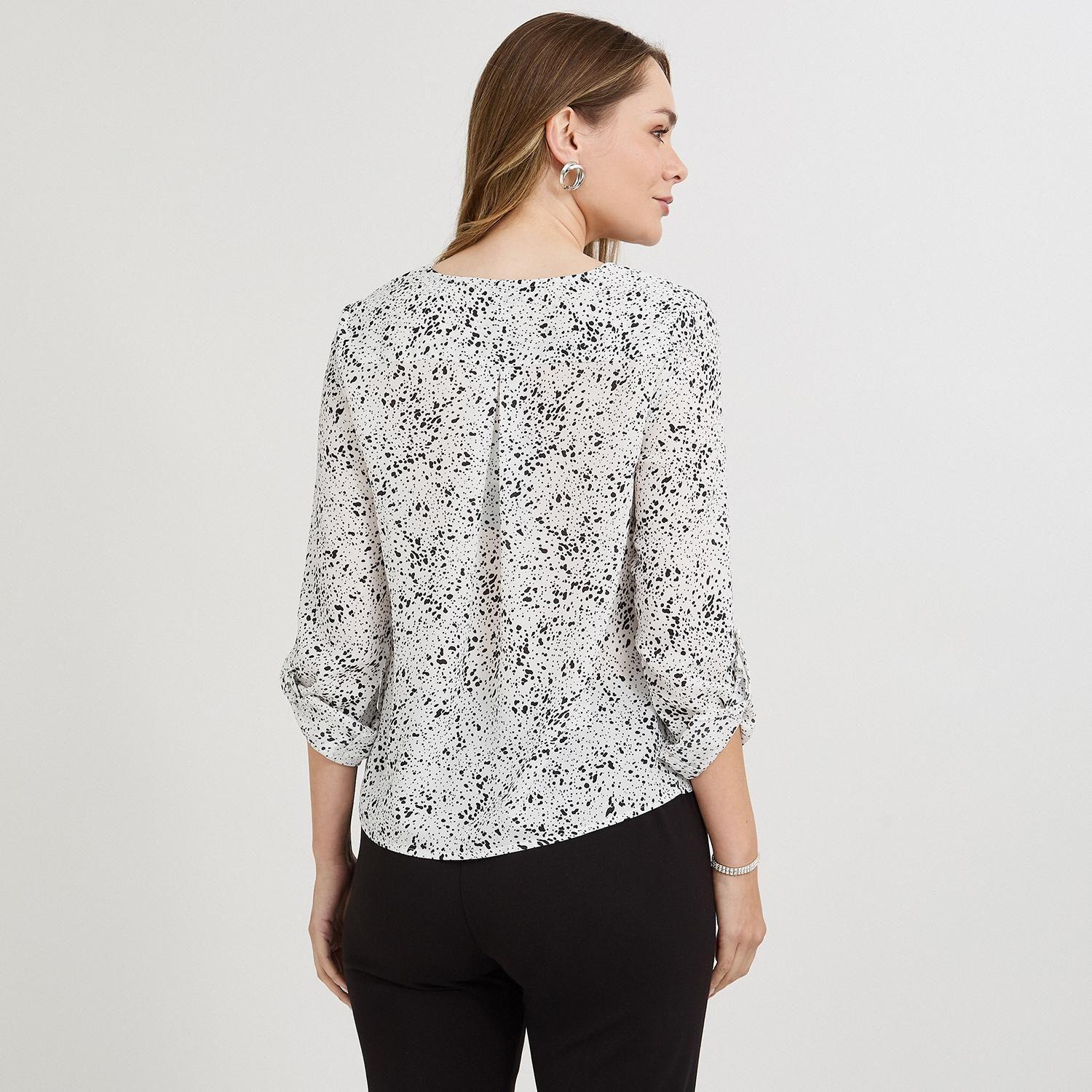 Blusa Manga Larga Escote V Estampada Blanco-1