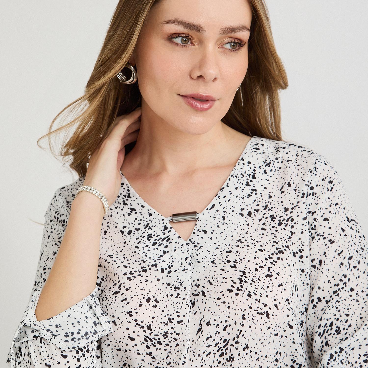 Blusa Manga Larga Escote V Estampada Blanco-2