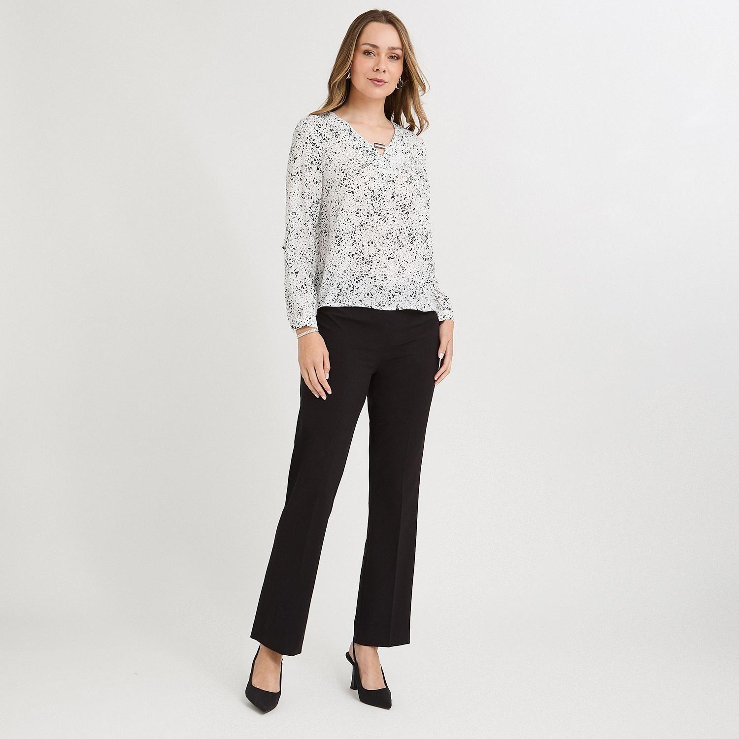 Blusa Manga Larga Escote V Estampada Blanco-3