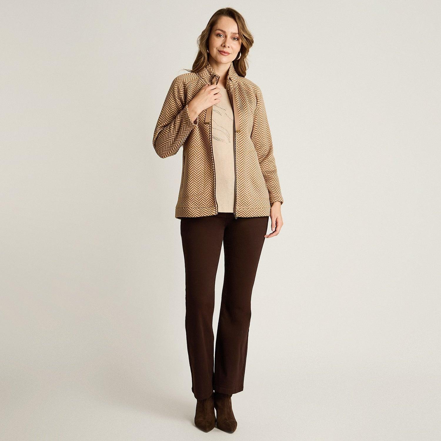 Poleron Algodon Camel Manga Larga Elasticidad Media Con Forro Calce Normal Tela Plano-3