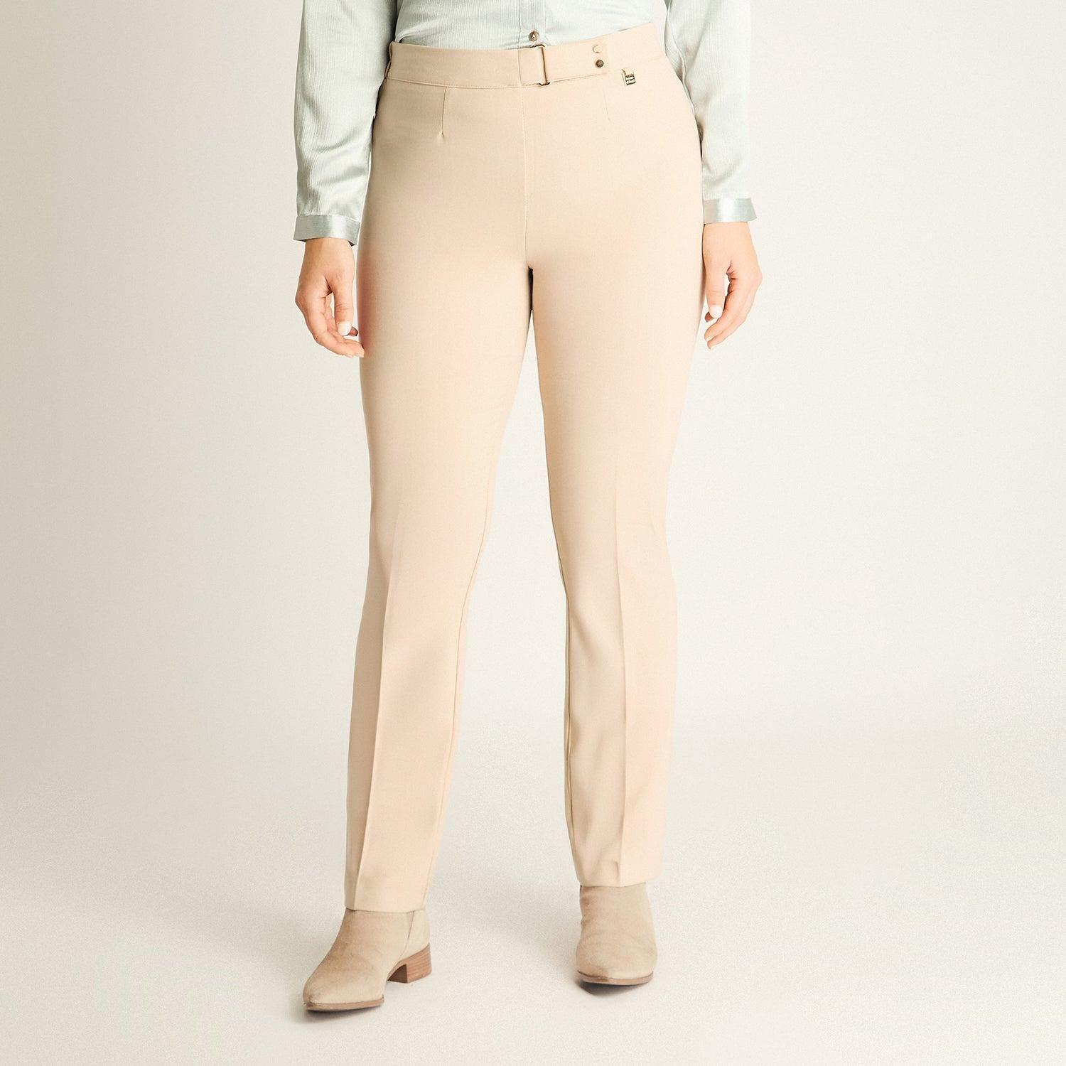 Pantalón Formal Beige Corte Recto-0