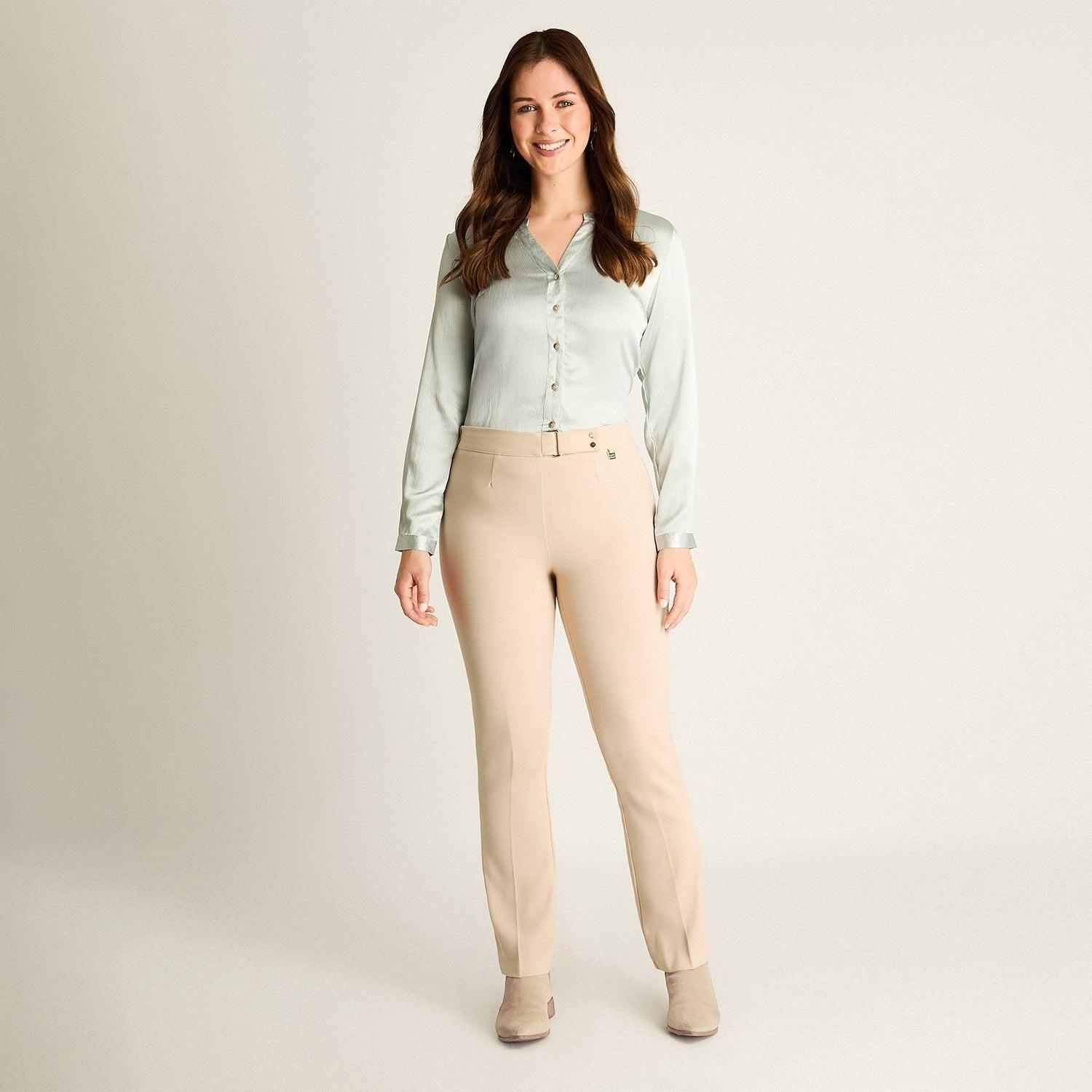 Pantalón Formal Beige Corte Recto-3