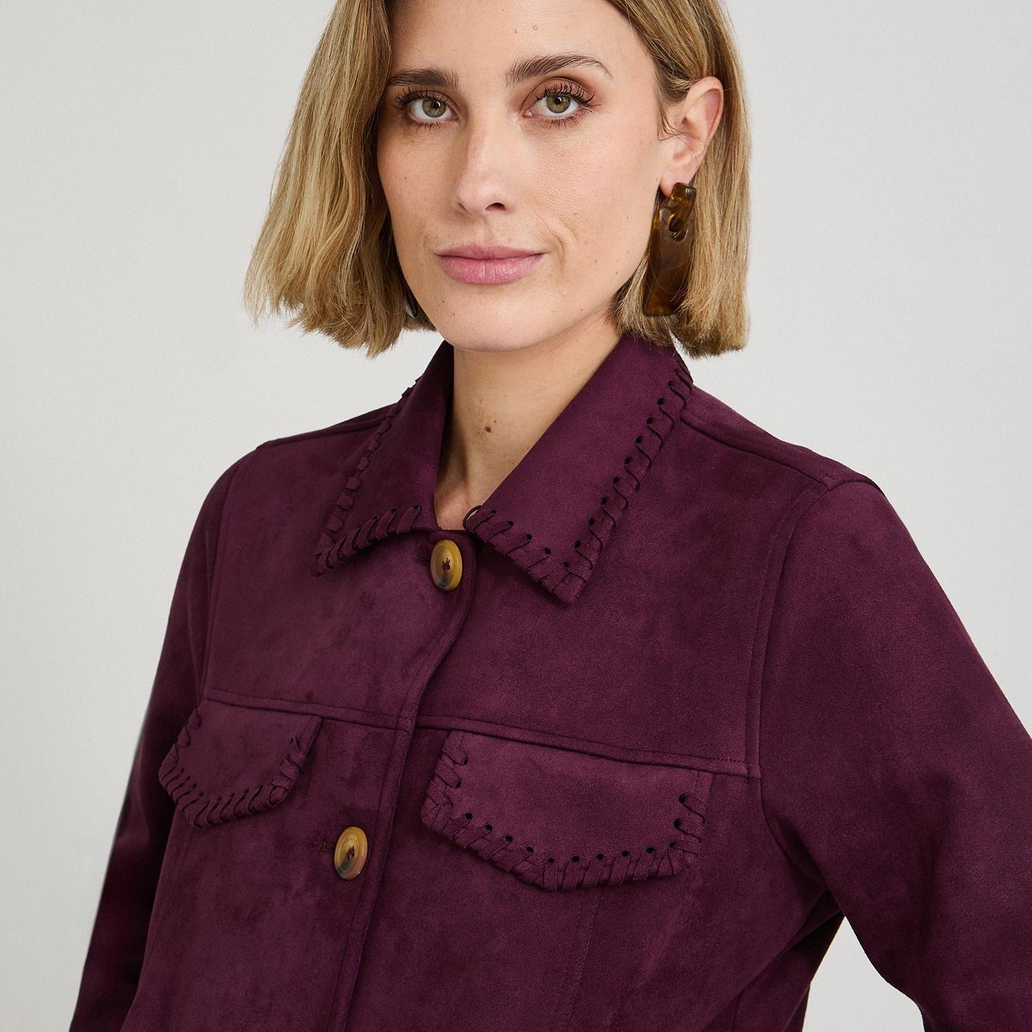 Casaca de Suede con Aplicación en Cuello y Bolsillos Morado-2