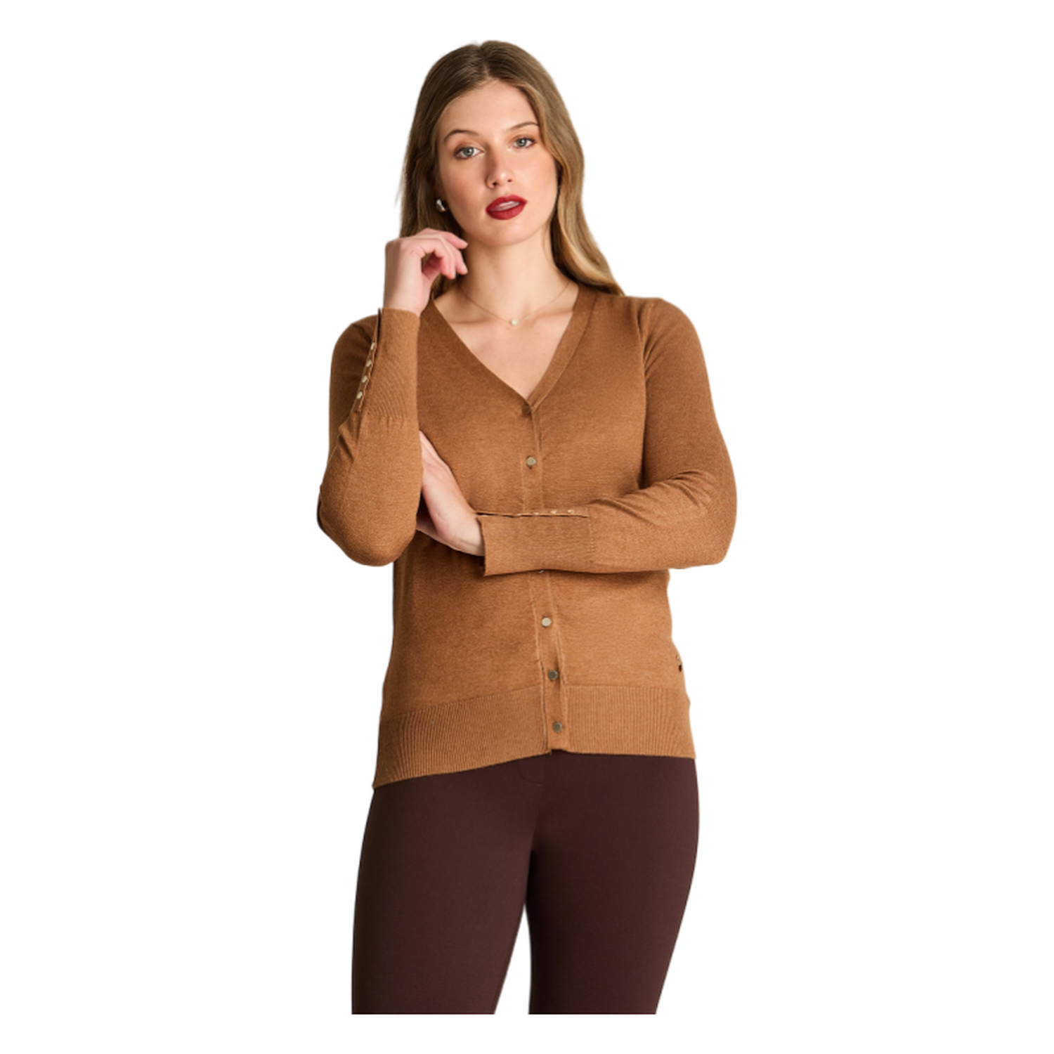 Cardigan Manga Larga Camel-0