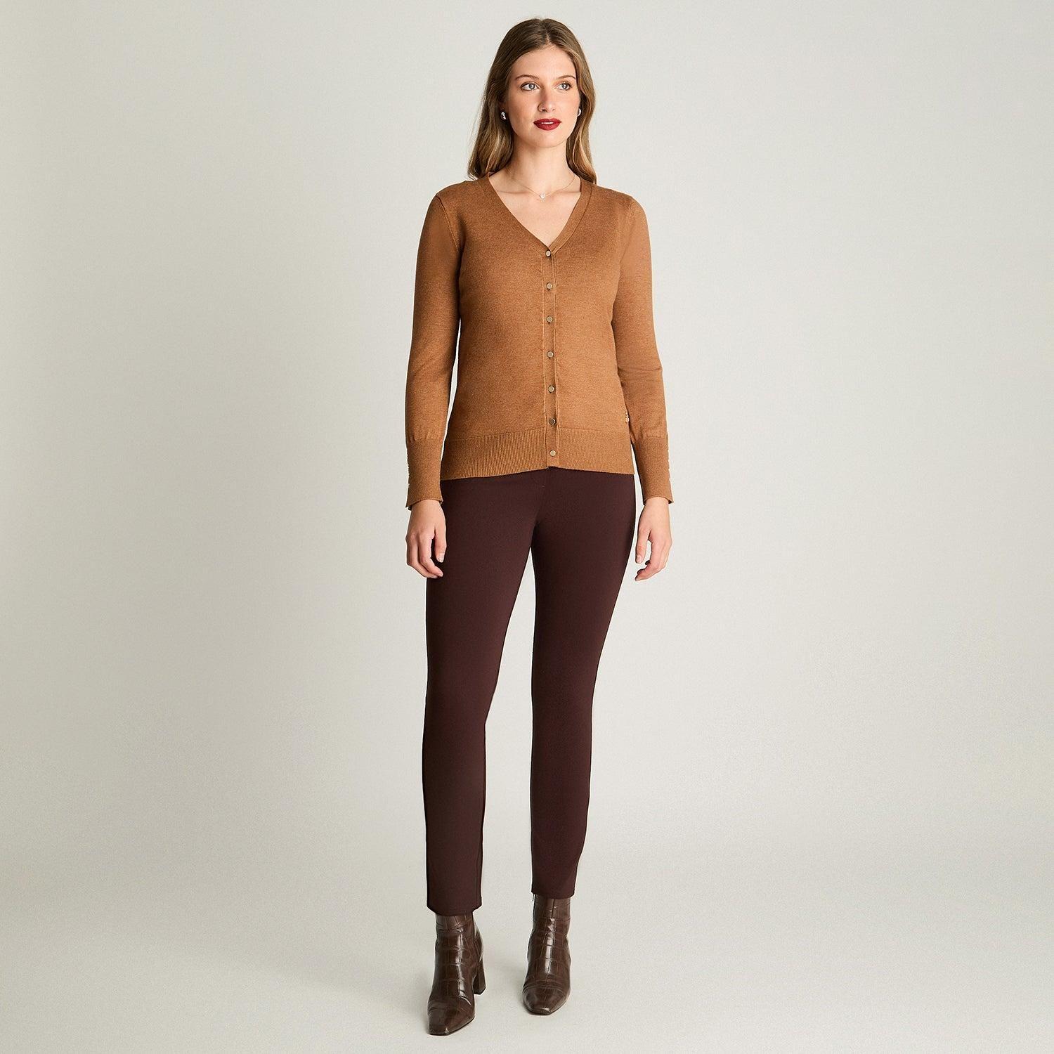 Cardigan Manga Larga Camel-3