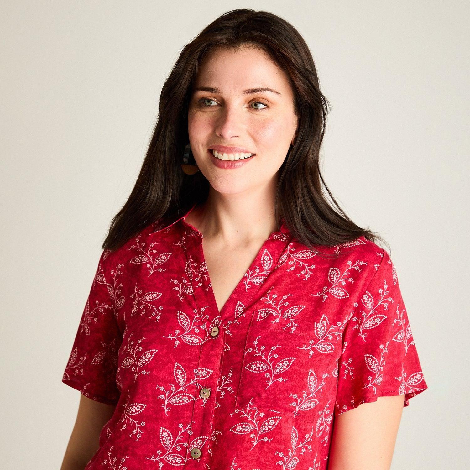 Blusa Rojo Manga Corta No Elasticado Sin Forro Calce Normal-2