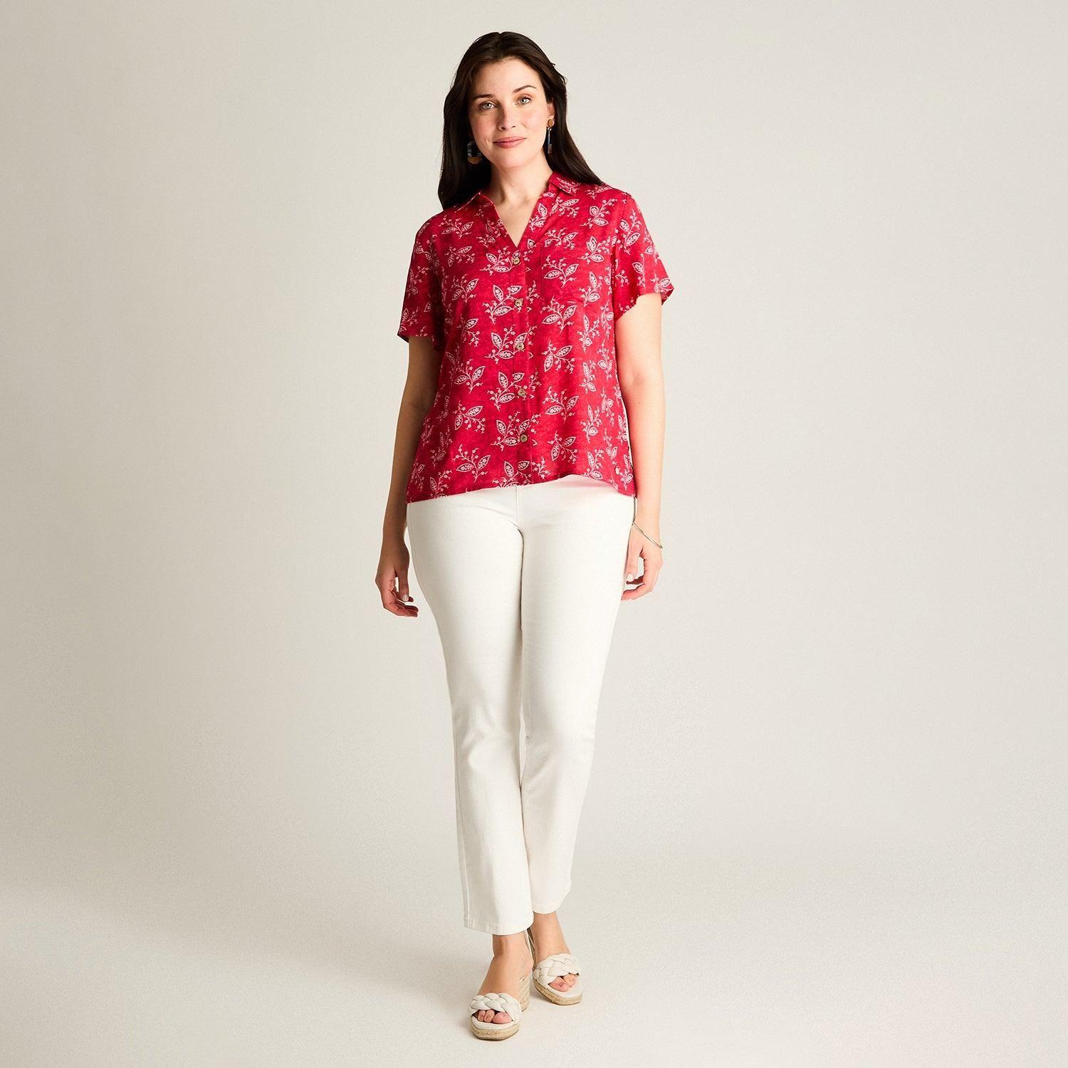 Blusa Rojo Manga Corta No Elasticado Sin Forro Calce Normal-3