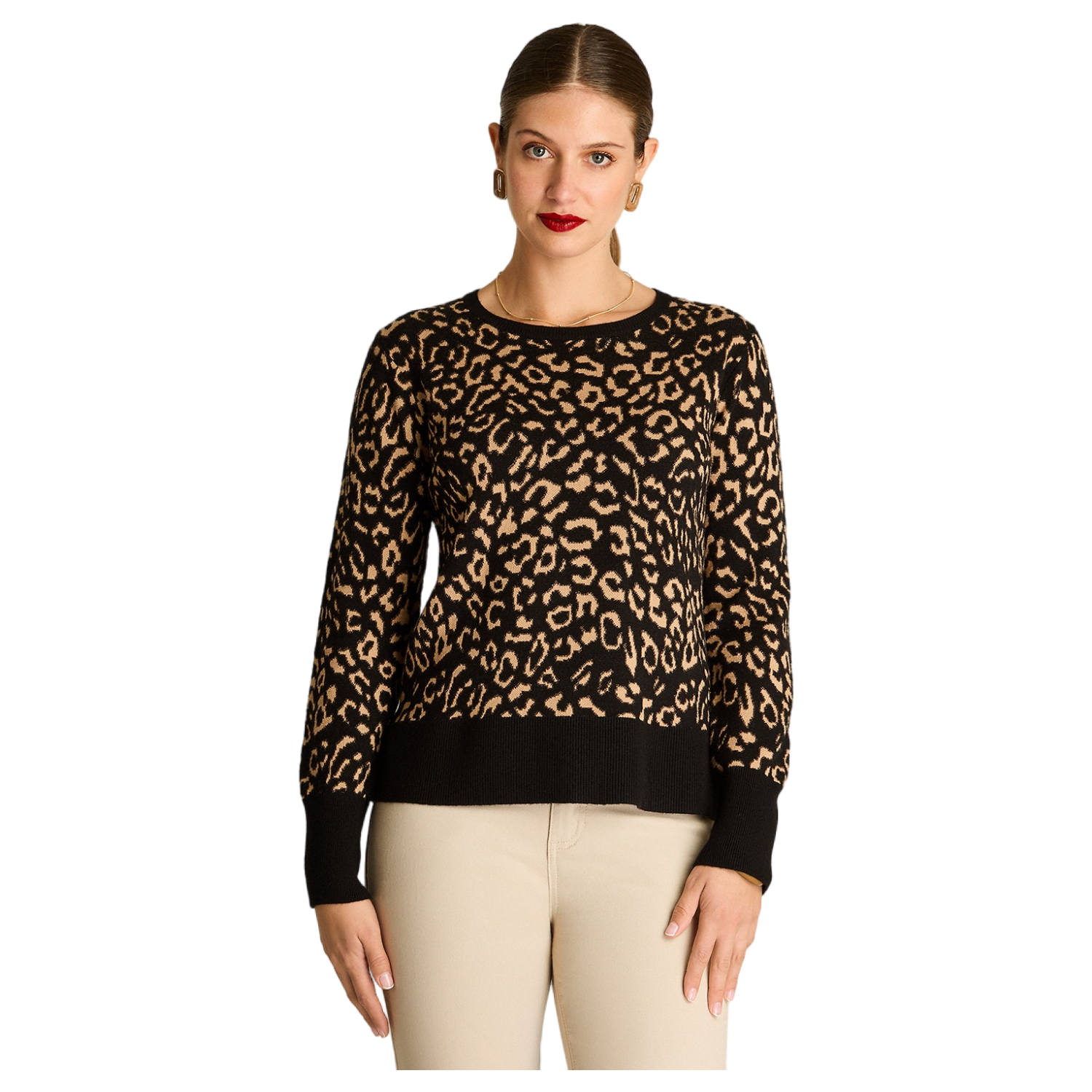 Sweater Animal Print Negro Escote Redondo-0
