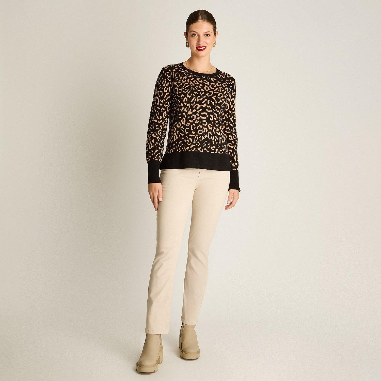 Sweater Animal Print Negro Escote Redondo-3