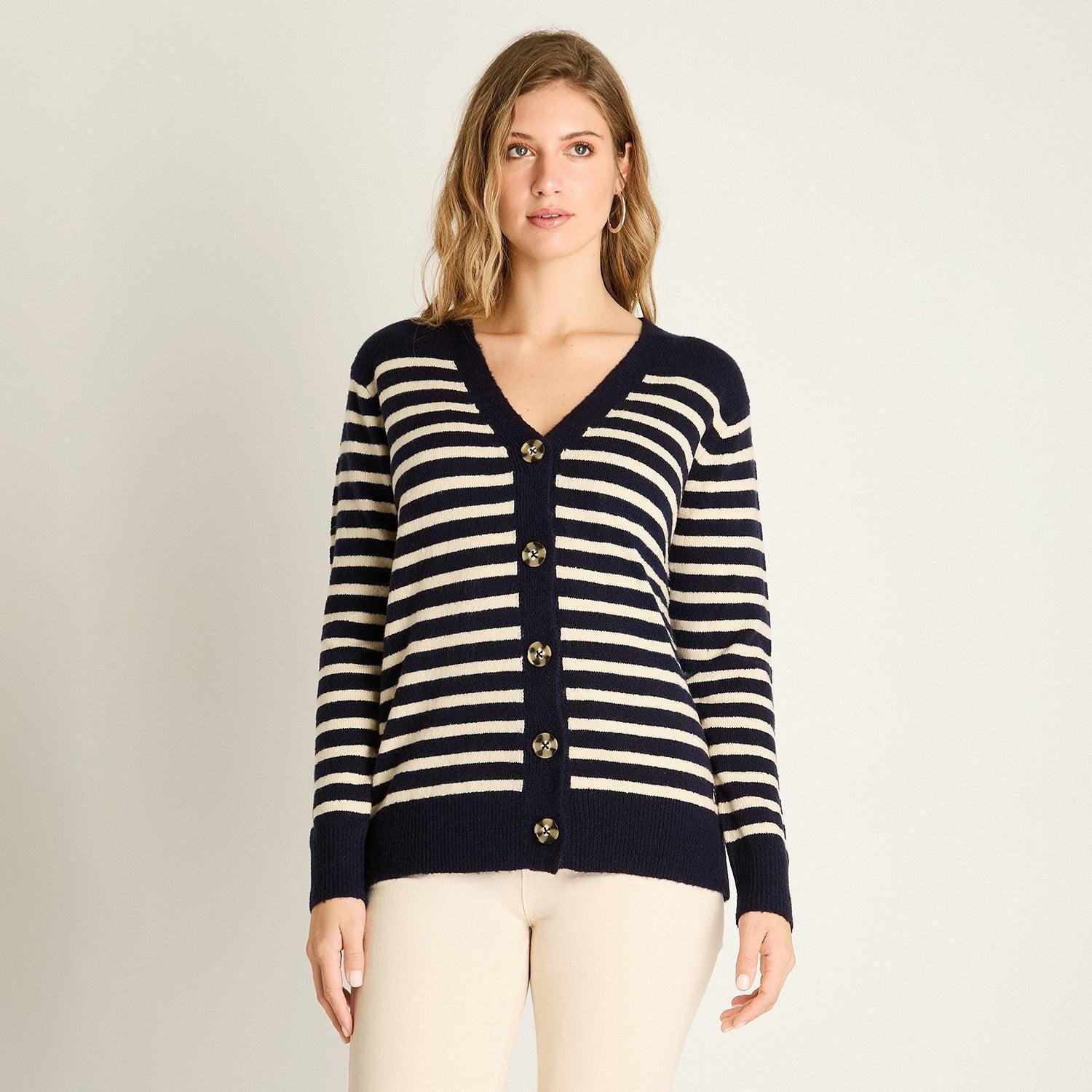 Cardigan Azul Manga Larga Elasticidad Media Sin Forro Calce Holgado-0