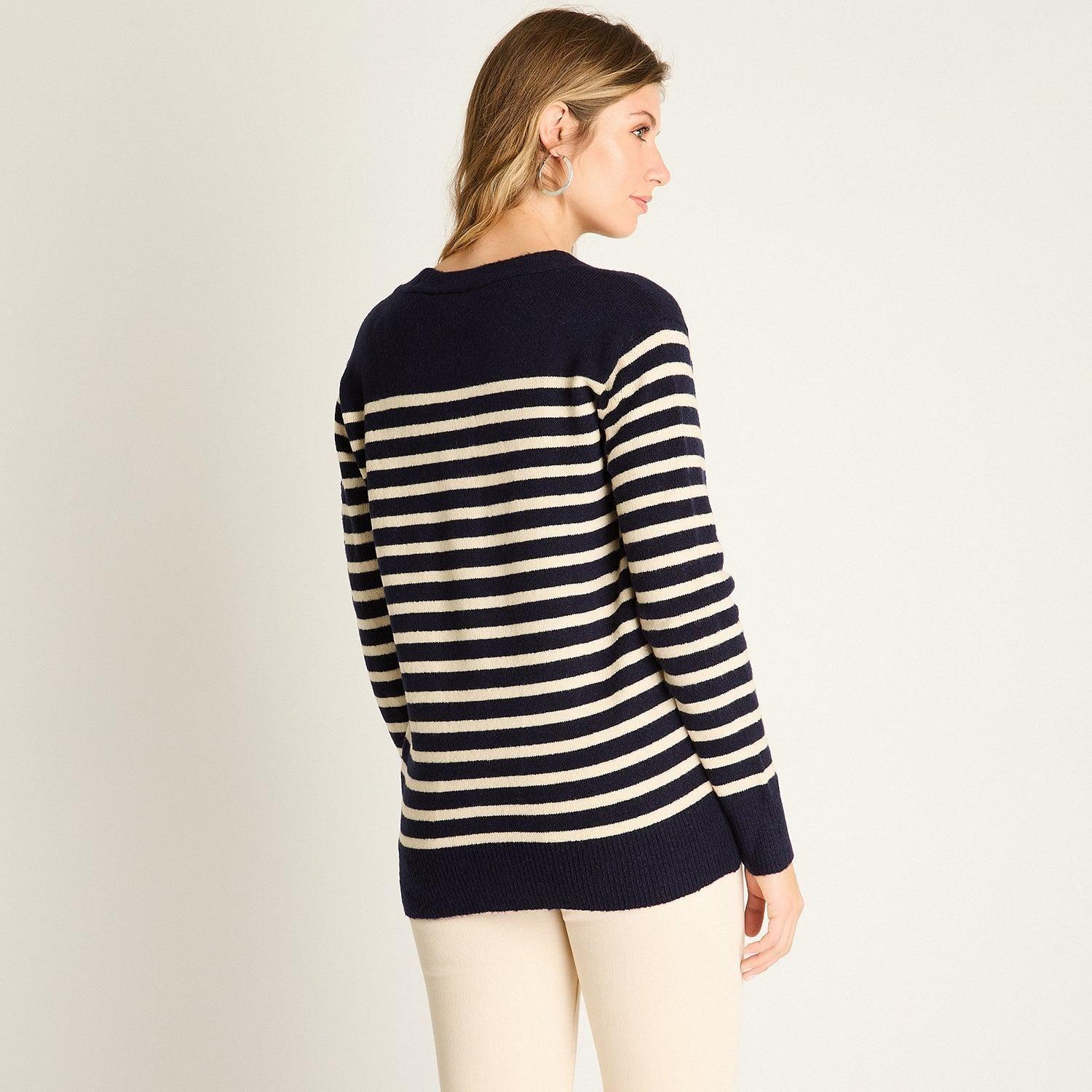 Cardigan Azul Manga Larga Elasticidad Media Sin Forro Calce Holgado-1