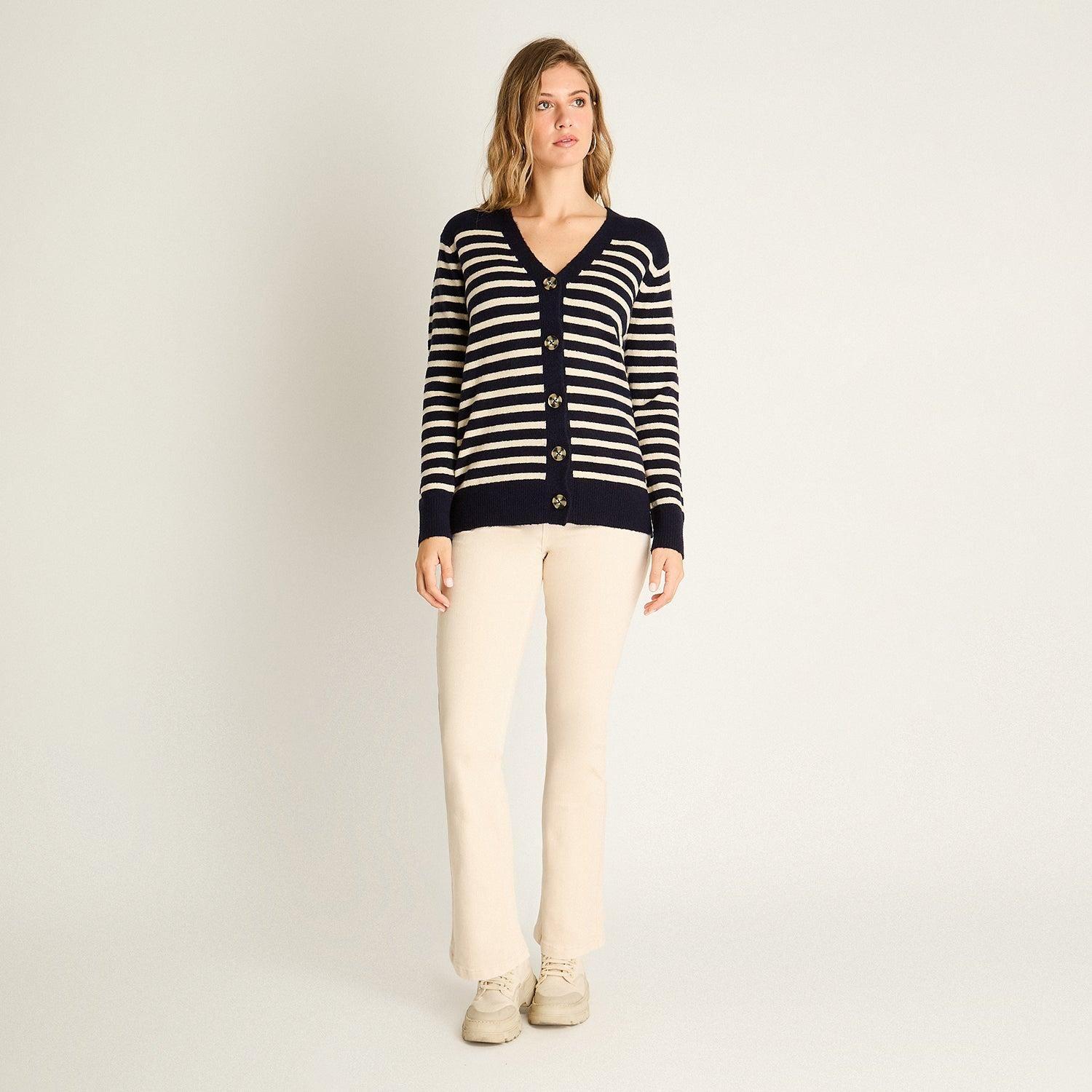 Cardigan Azul Manga Larga Elasticidad Media Sin Forro Calce Holgado-3
