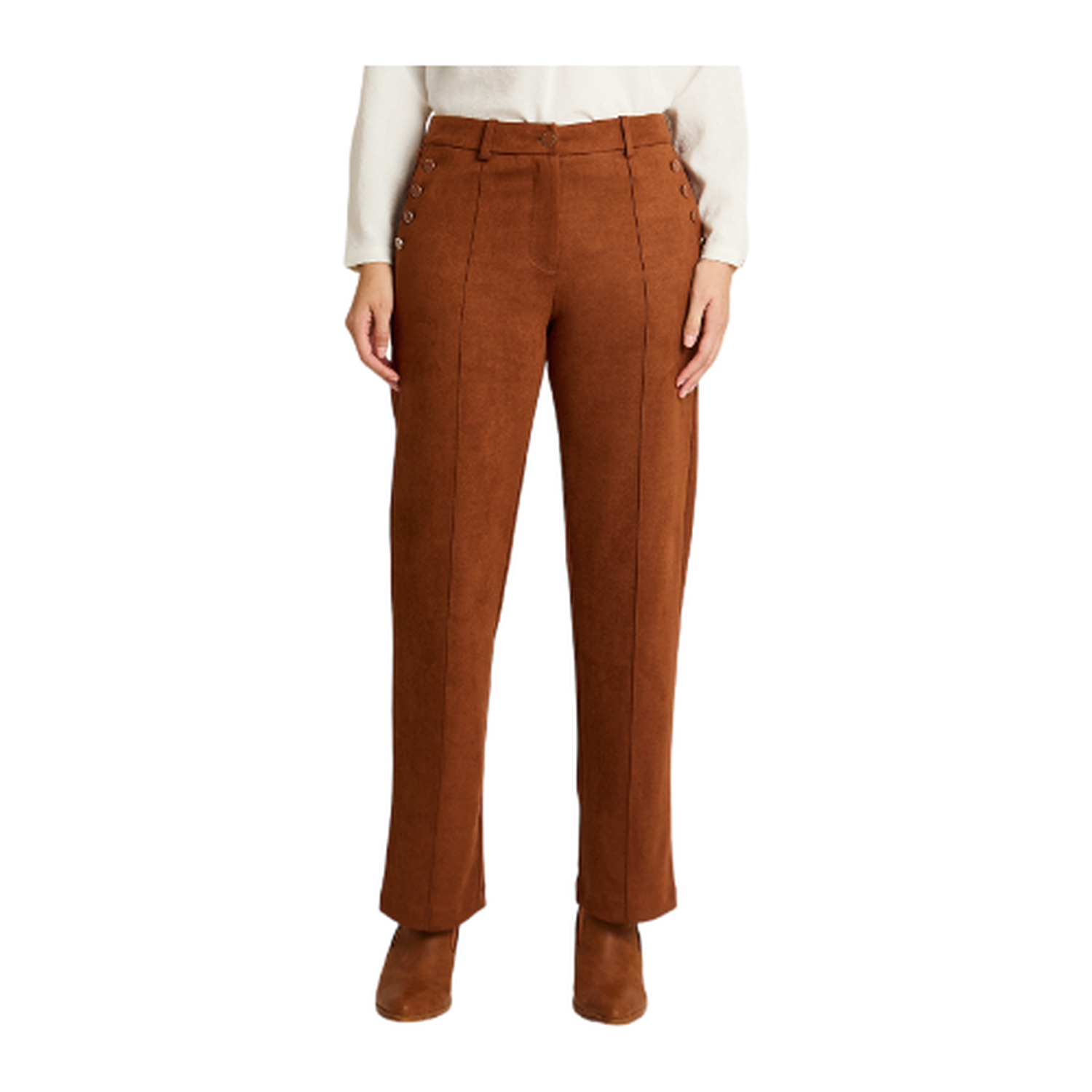 Pantalon Formal Terracota Elasticidad Nula Sin Forro Calce Normal Tela Plano-0