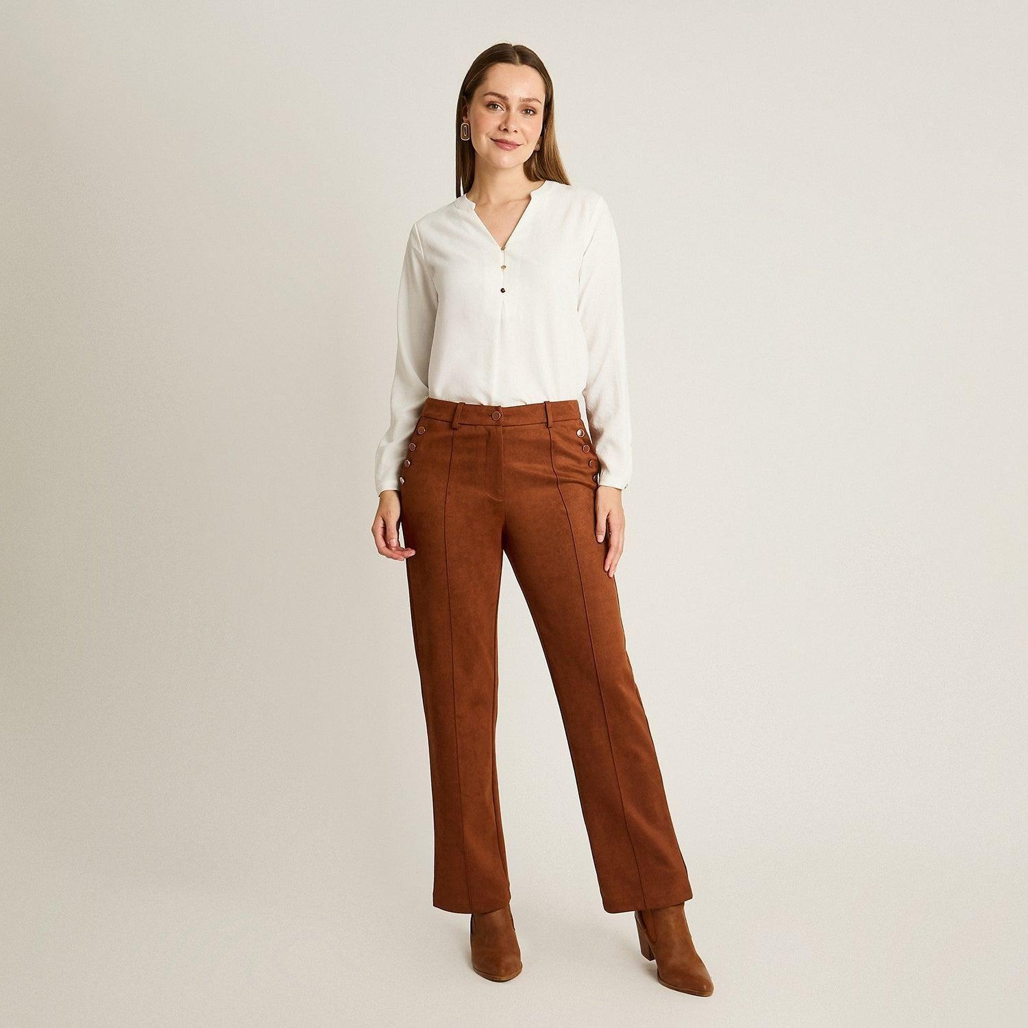 Pantalon Formal Terracota Elasticidad Nula Sin Forro Calce Normal Tela Plano-3