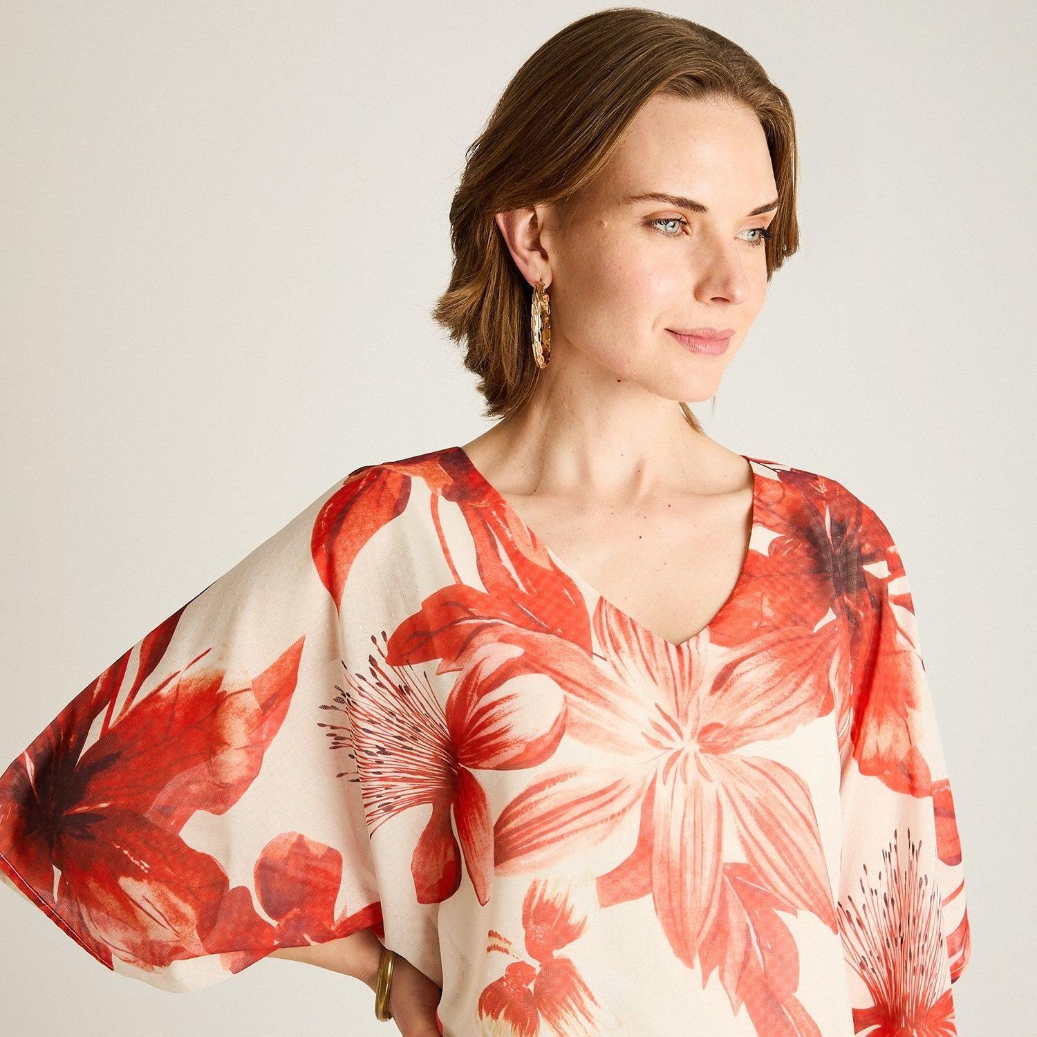 Túnica Naranjo Floral con Forro-2