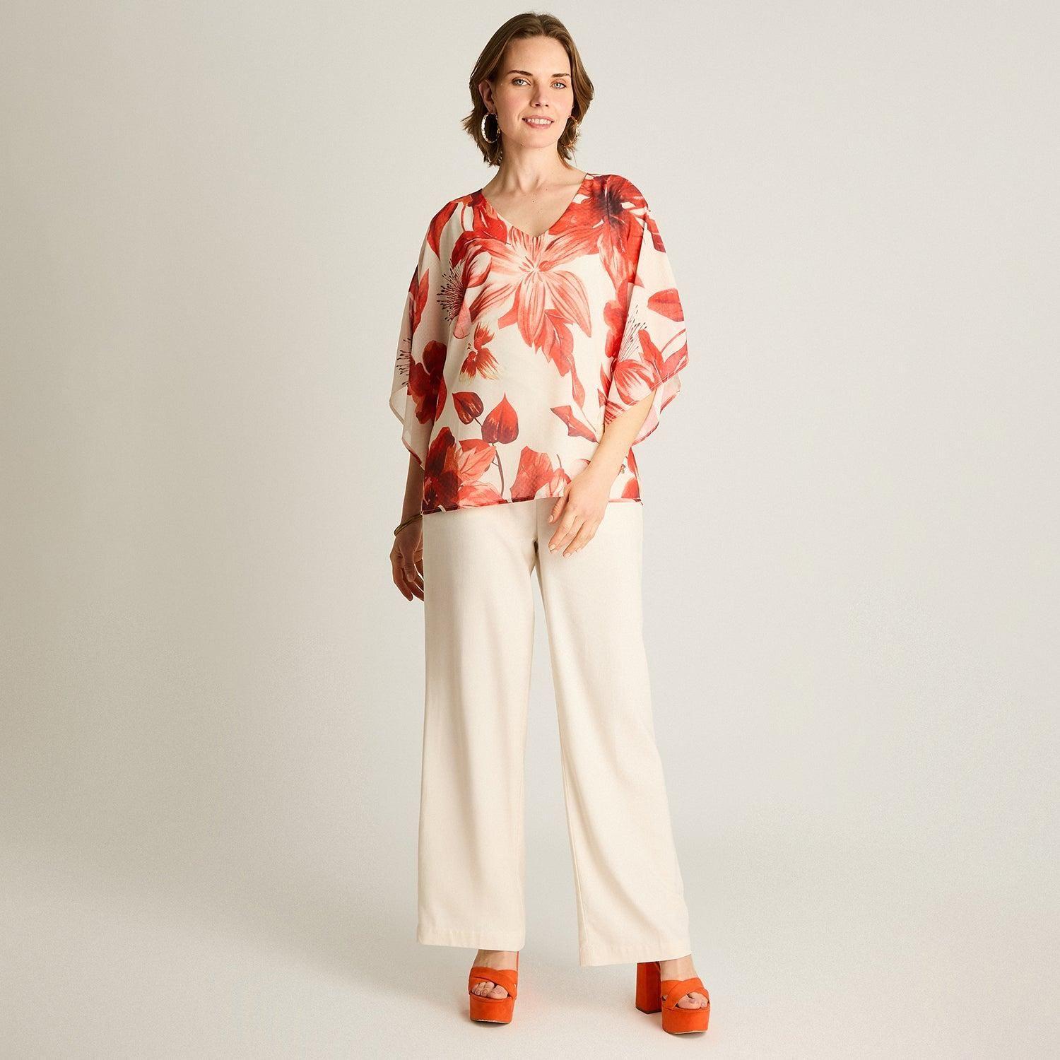 Túnica Naranjo Floral con Forro-3