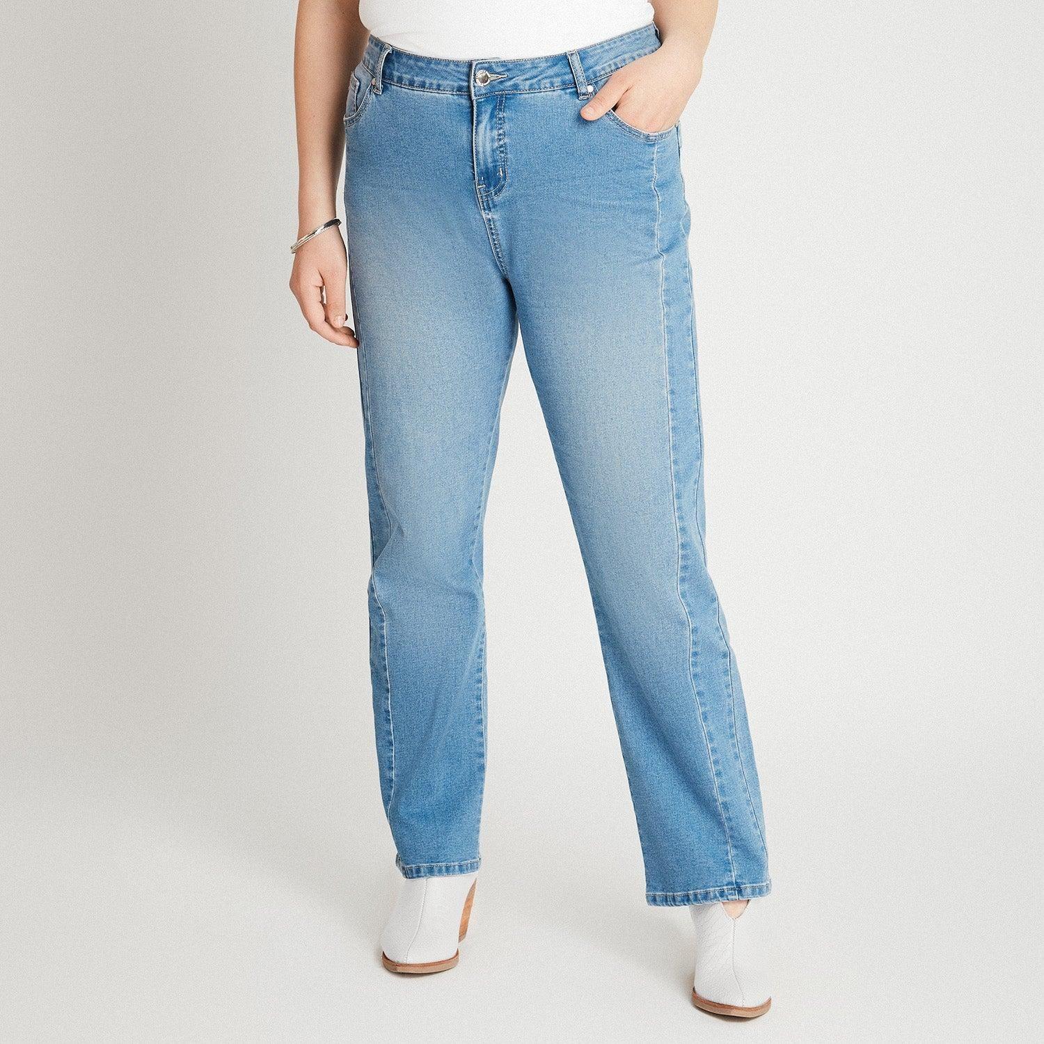 Jeans Recto Con Corte Celeste-1