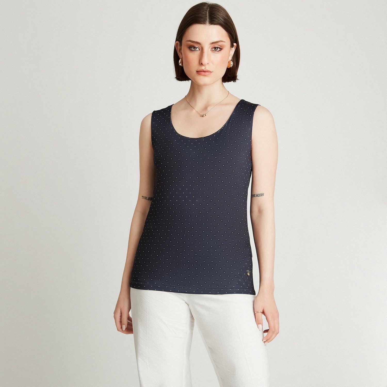 Polera Sin Mangas Azul Estampado Lunares-0