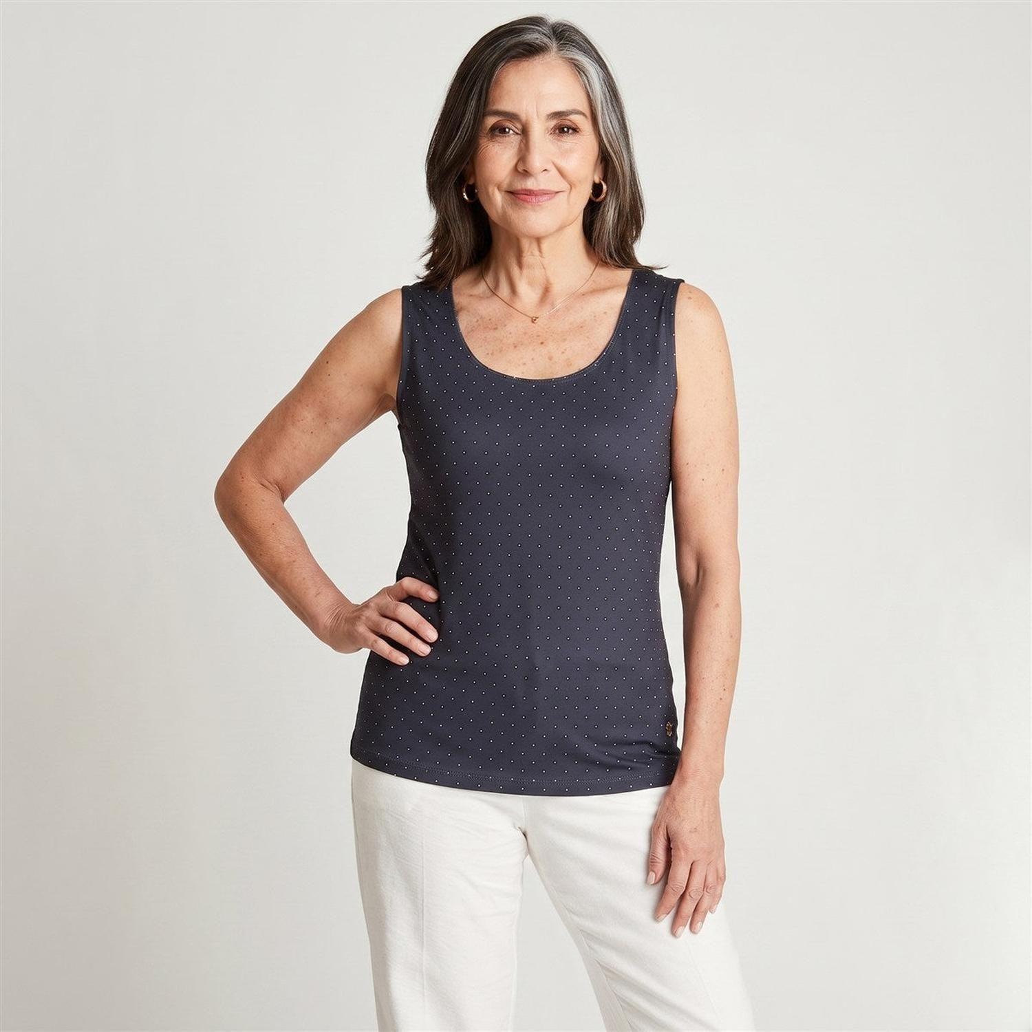 Polera Sin Mangas Azul Estampado Lunares-2