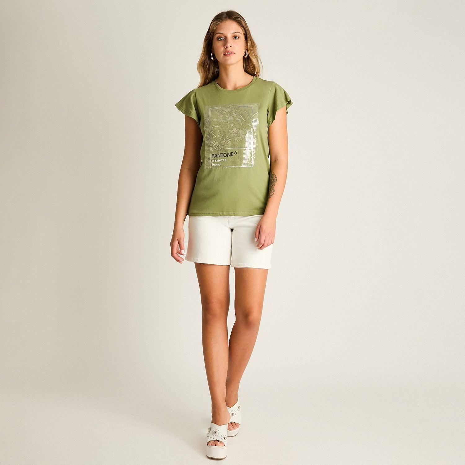 Polera Verde Manga Corta Sin Forro Calce Normal-3