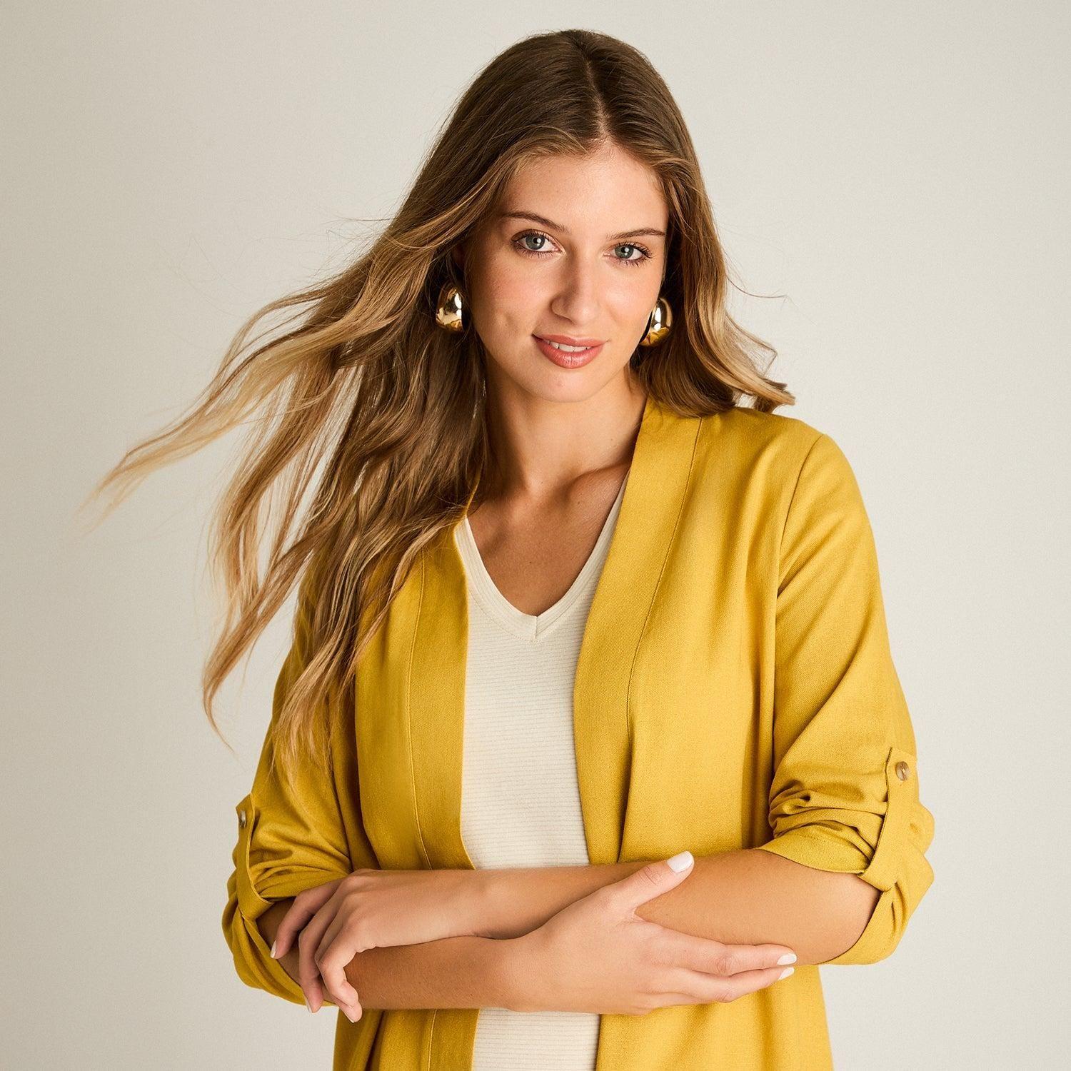 Tapado Mostaza Manga 3/4 No Elasticado Sin Forro Calce Holgado-2