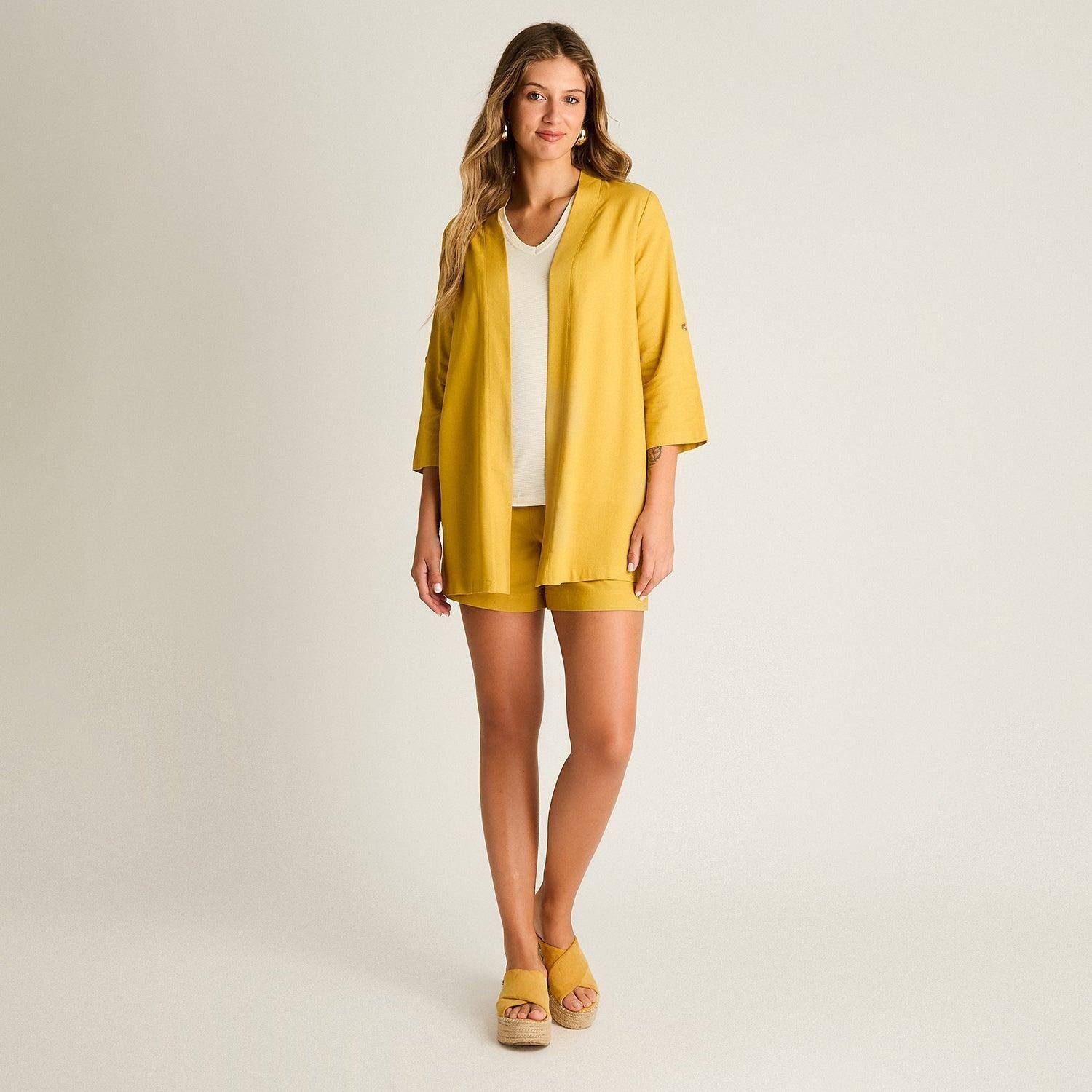 Tapado Mostaza Manga 3/4 No Elasticado Sin Forro Calce Holgado-3