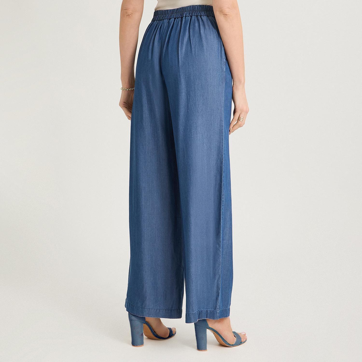 Pantalón Sport Pantalón Palazzo Lyocell Hebilla Metálica Azul-1