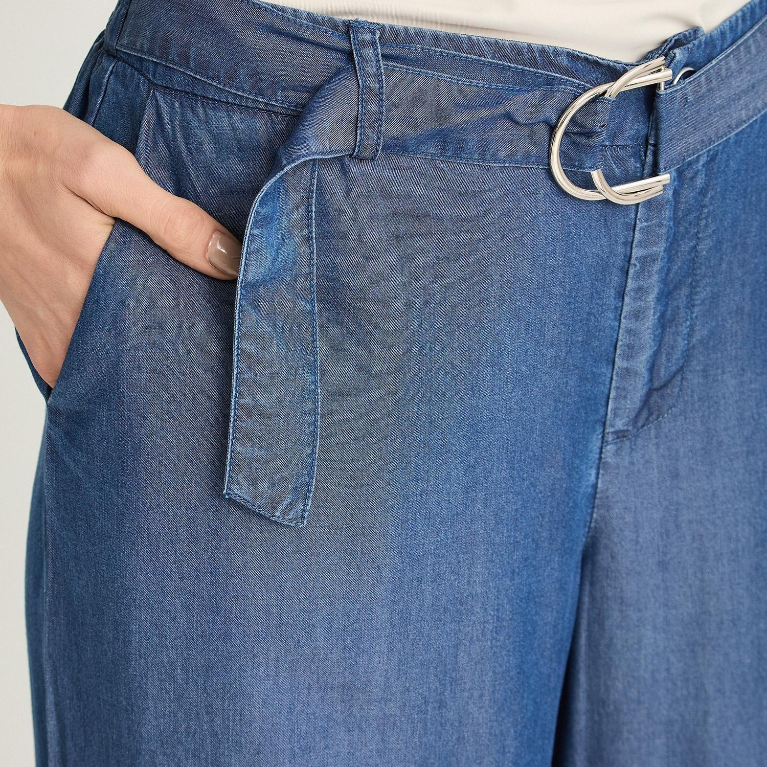 Pantalón Sport Pantalón Palazzo Lyocell Hebilla Metálica Azul-2