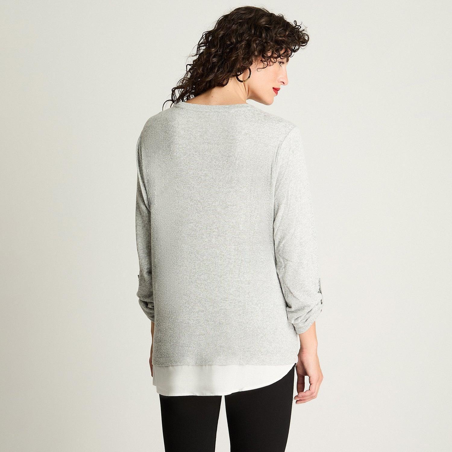 Polera Manga Larga Lanilla Melange Con Aplicación Gris-0