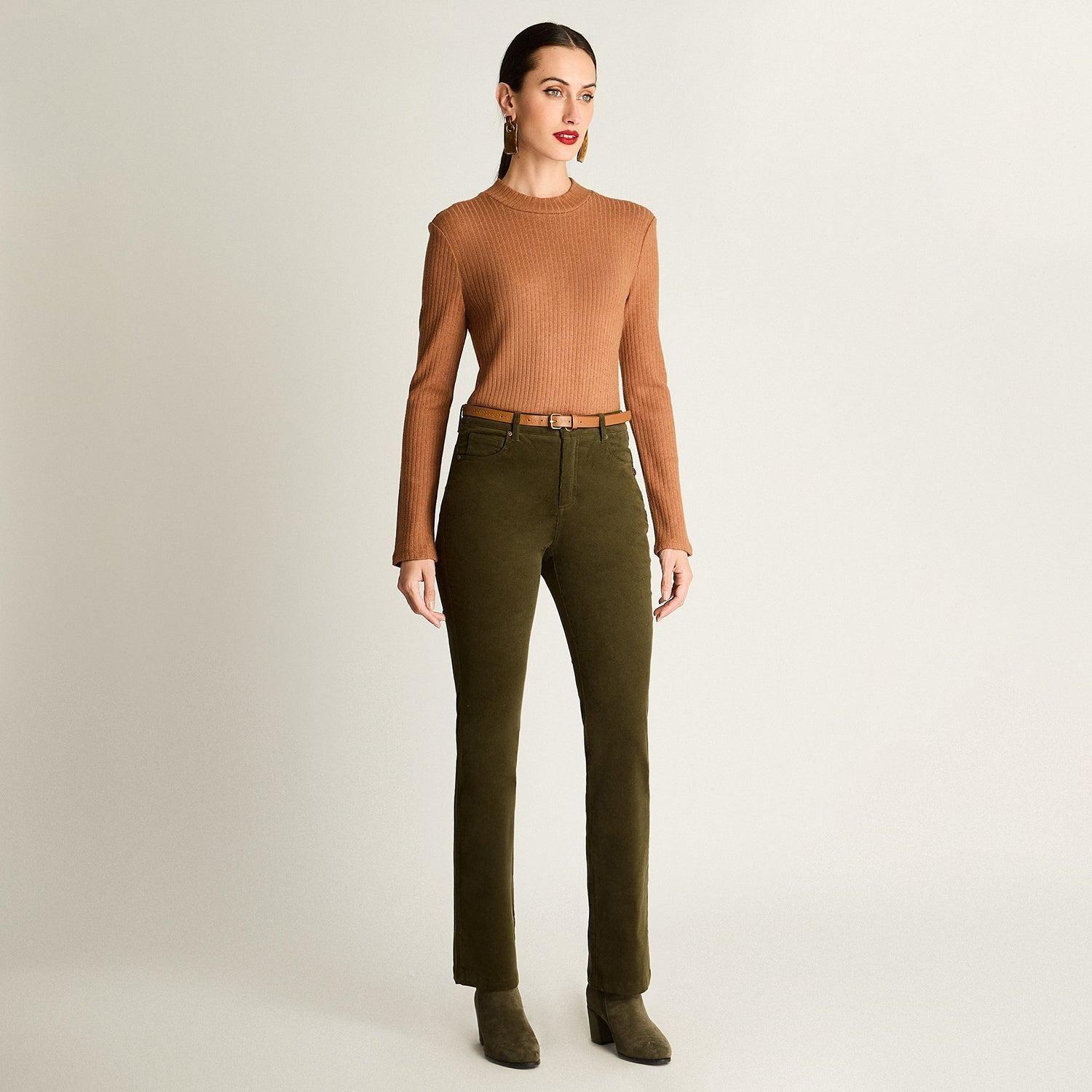 Pantalón De Cotele 5 Bolsillos Con Cinturón Verde-2