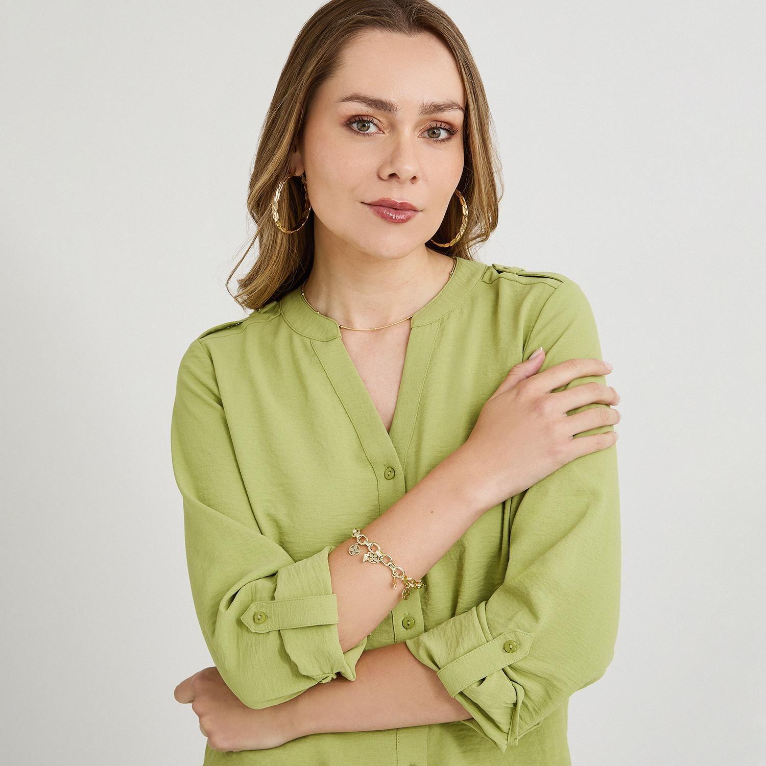 Blusa Manga Larga con Botones Frontales Verde-2