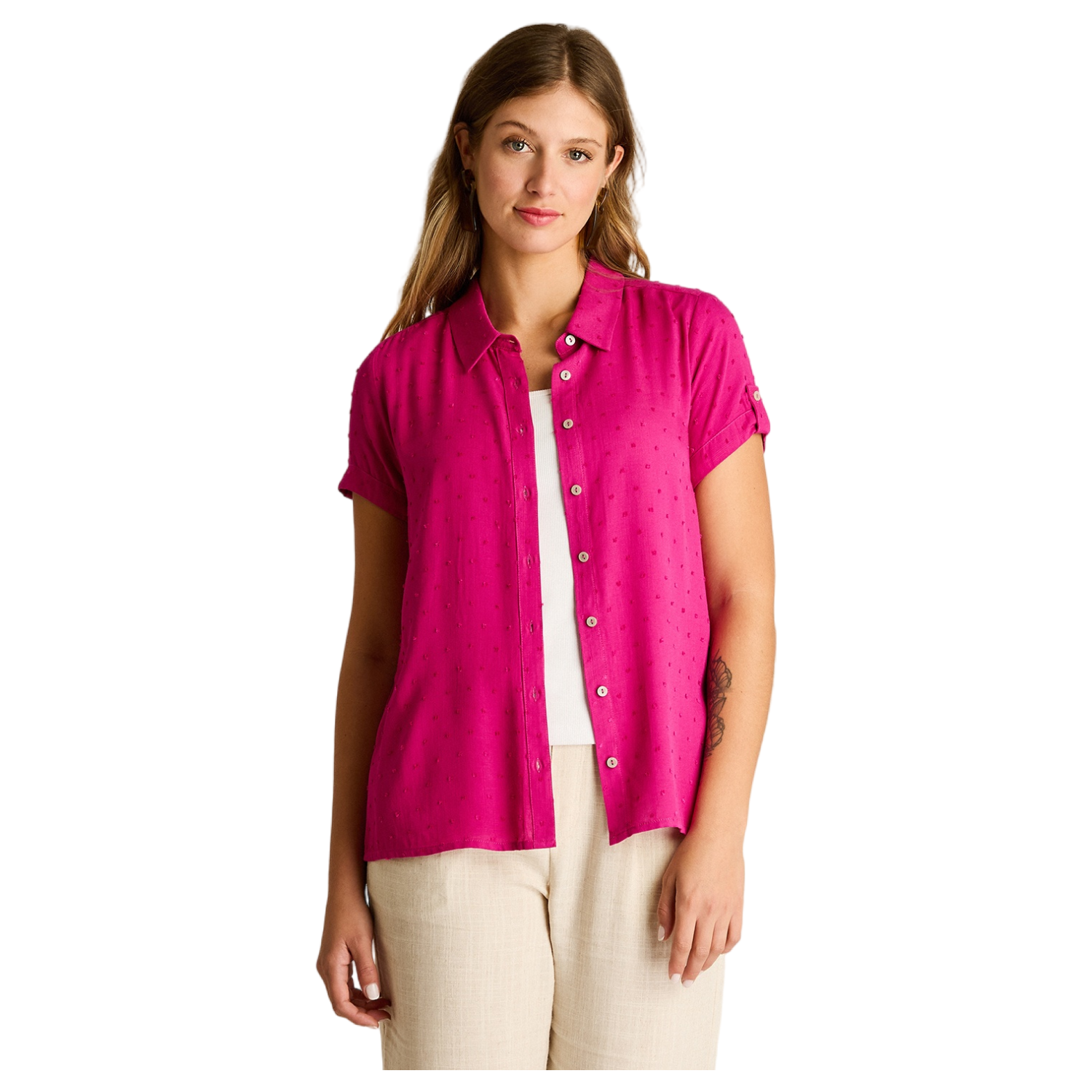 Blusa Magenta Manga Corta No Elasticado Sin Forro Calce Normal-0